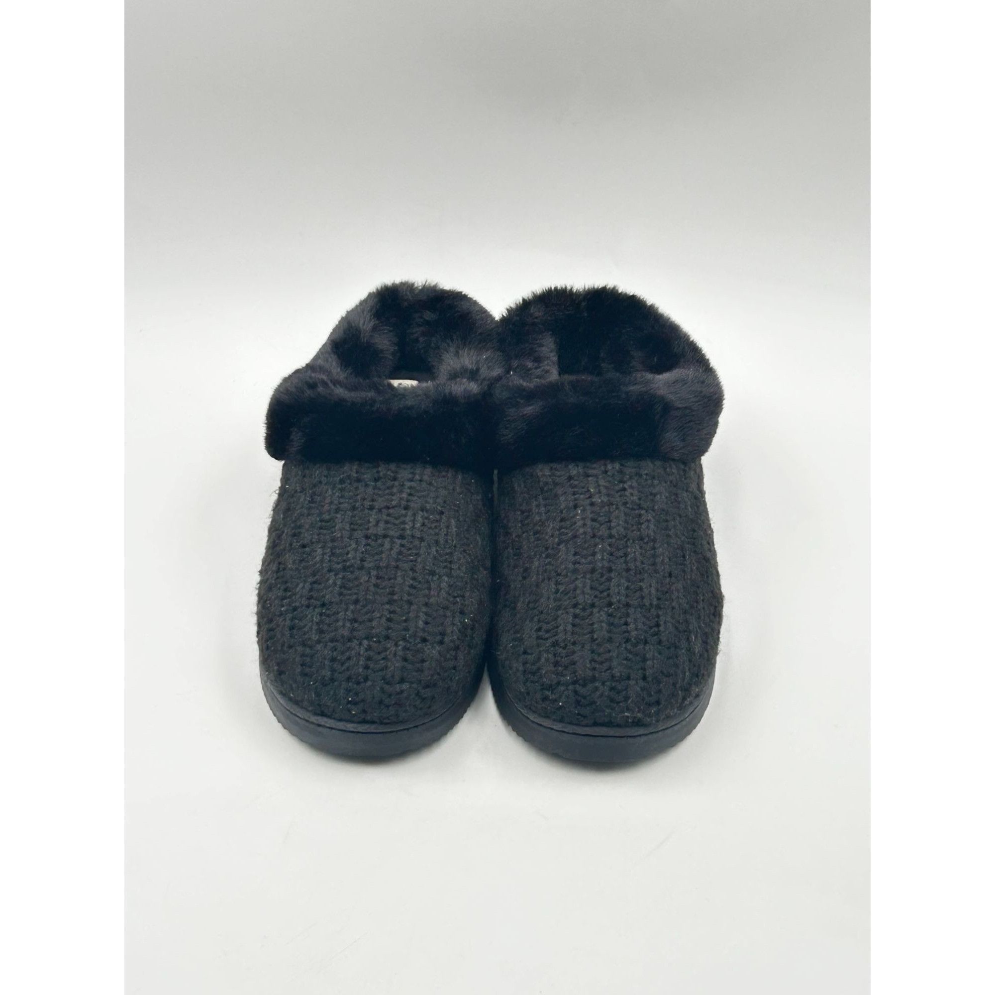 Other Dearfoams Memory Foam Slippers Womens 7-8 Black Faux Fur Cuf Size US 7 / IT 37 - 2 Thumbnail