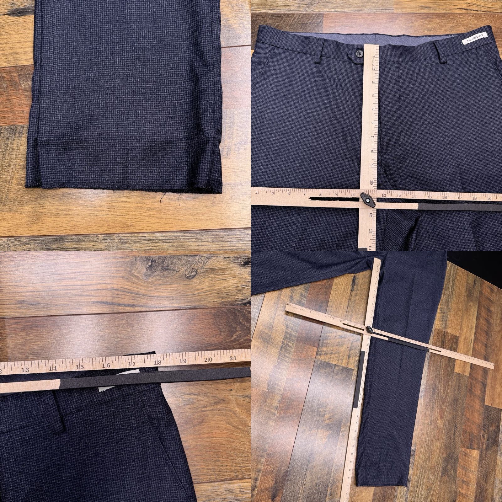 Jos. A. Bank Jos A Bank Dress Pants Mens 36x32 Blue Houndstooth Stretch Slim Straight Flat Front Wool Elastane Zip Dry Clean Only NWT Size US 36 / EU 52 - 9 Thumbnail