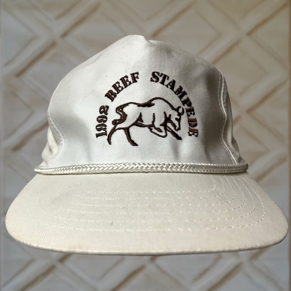 Roper VTG 1992 Beef Stampede Rope Snapback Hat Trucker Hat Adults White Rope Detail Adjustable Breathable/Cows Agriculture Farming Vintage Hats Mens Size ONE SIZE - 1 Thumbnail