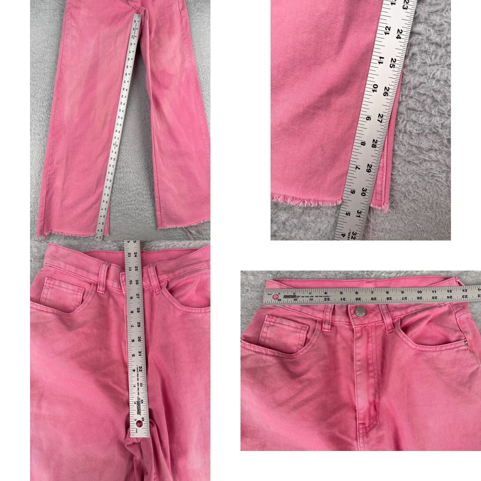 Shein Shein Jeans Women 27 Pink Wide-Leg High Rise Cotton Blend Raw Hem 27x32 Size 27" / US 4 / IT 40 - 8 Thumbnail