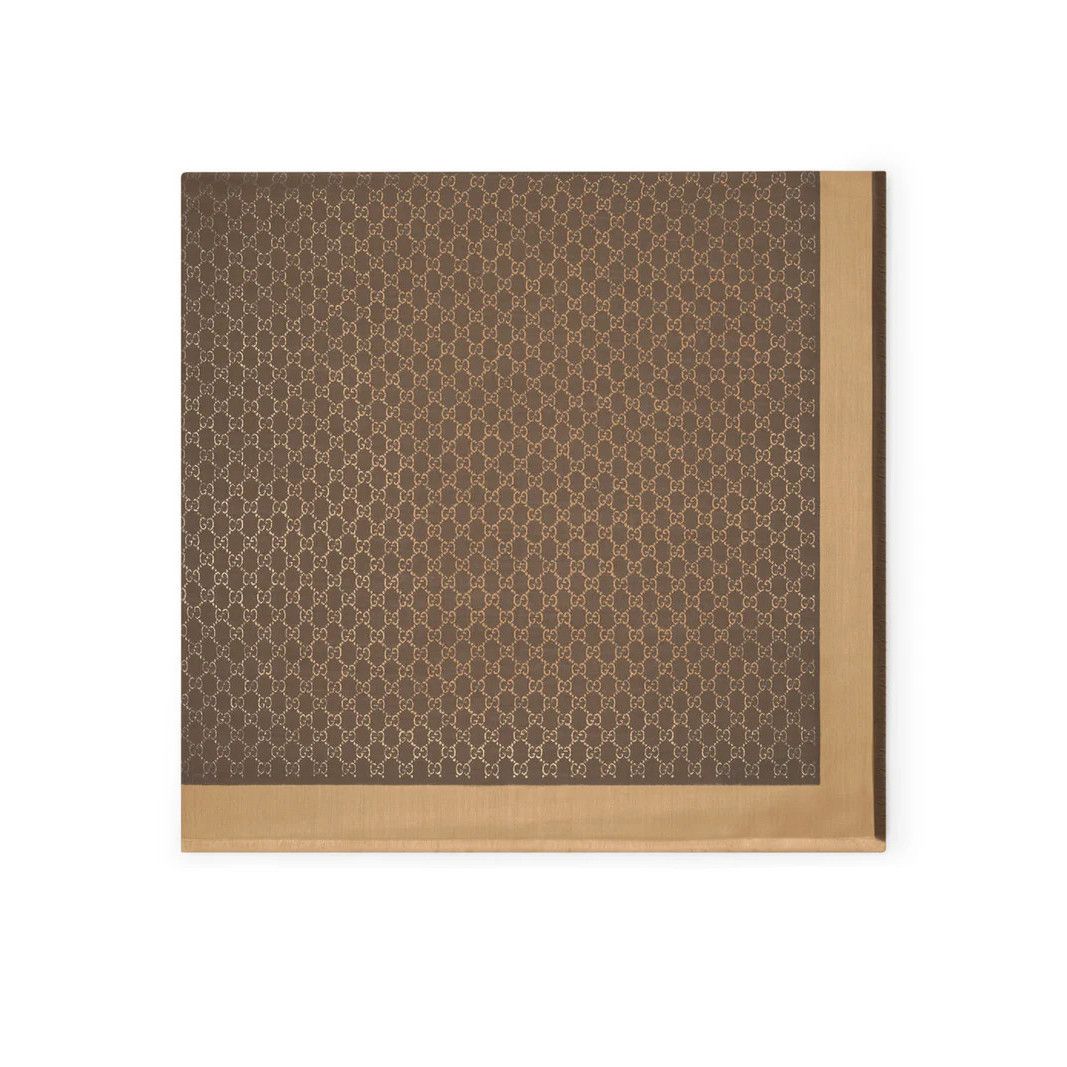 AMI GUCCI $770 Brown/Beige Laminated GG Wool Scarf New & Authent Size ONE SIZE - 2 Thumbnail
