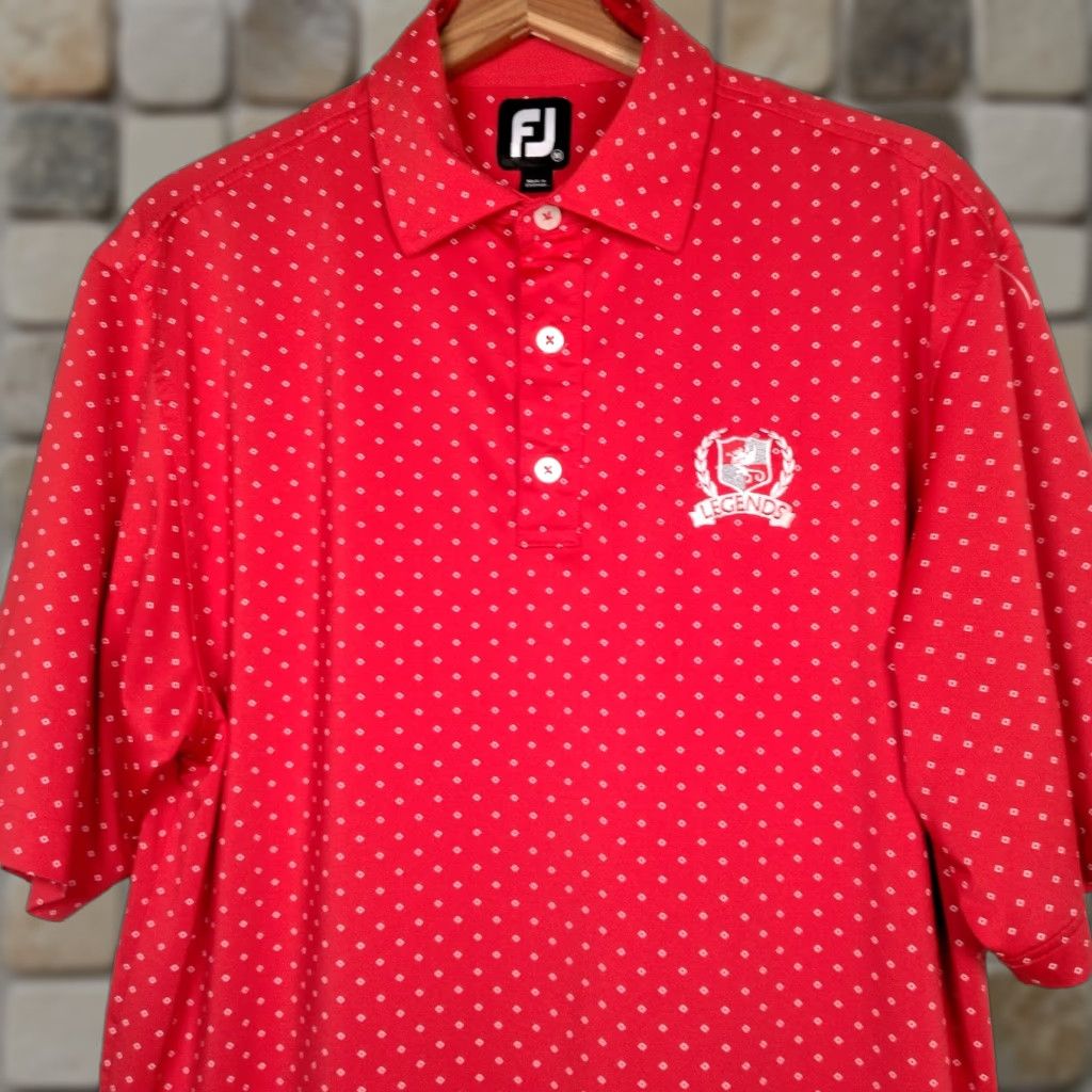 Footjoy FootJoy Polo Shirt Men M Red Golf Club Logo Geometric Short Sleeve Button Collar Regular Fit Size US M / EU 48-50 / 2 - 1 Thumbnail