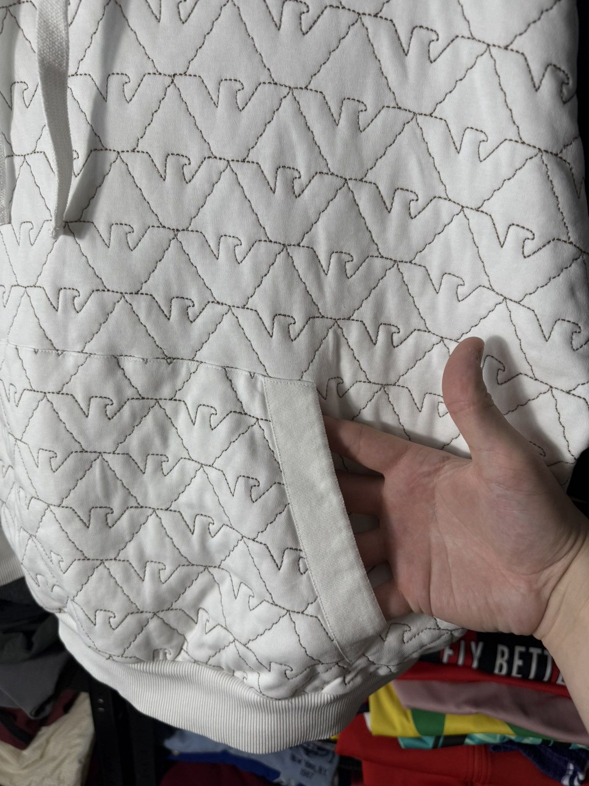 Emporio Armani Emporio Armani Women Quilted Monogram Hoodie White Oversized Size XL / US 12-14 / IT 48-50 - 17 Thumbnail