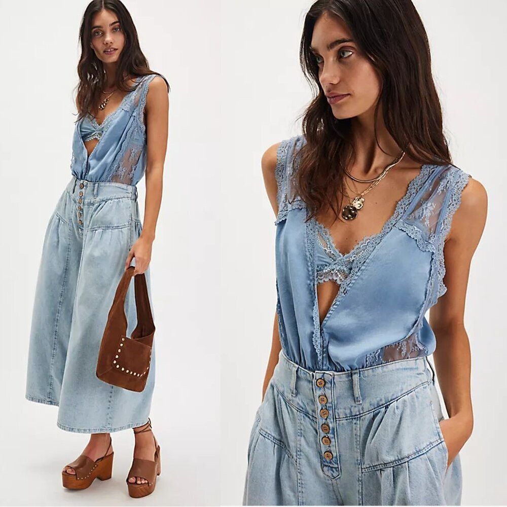 Free People NWT New Free People Tell Me More Autumn Sky Blue Bodysuit S Size M / US 6-8 / IT 42-44 - 2 Thumbnail