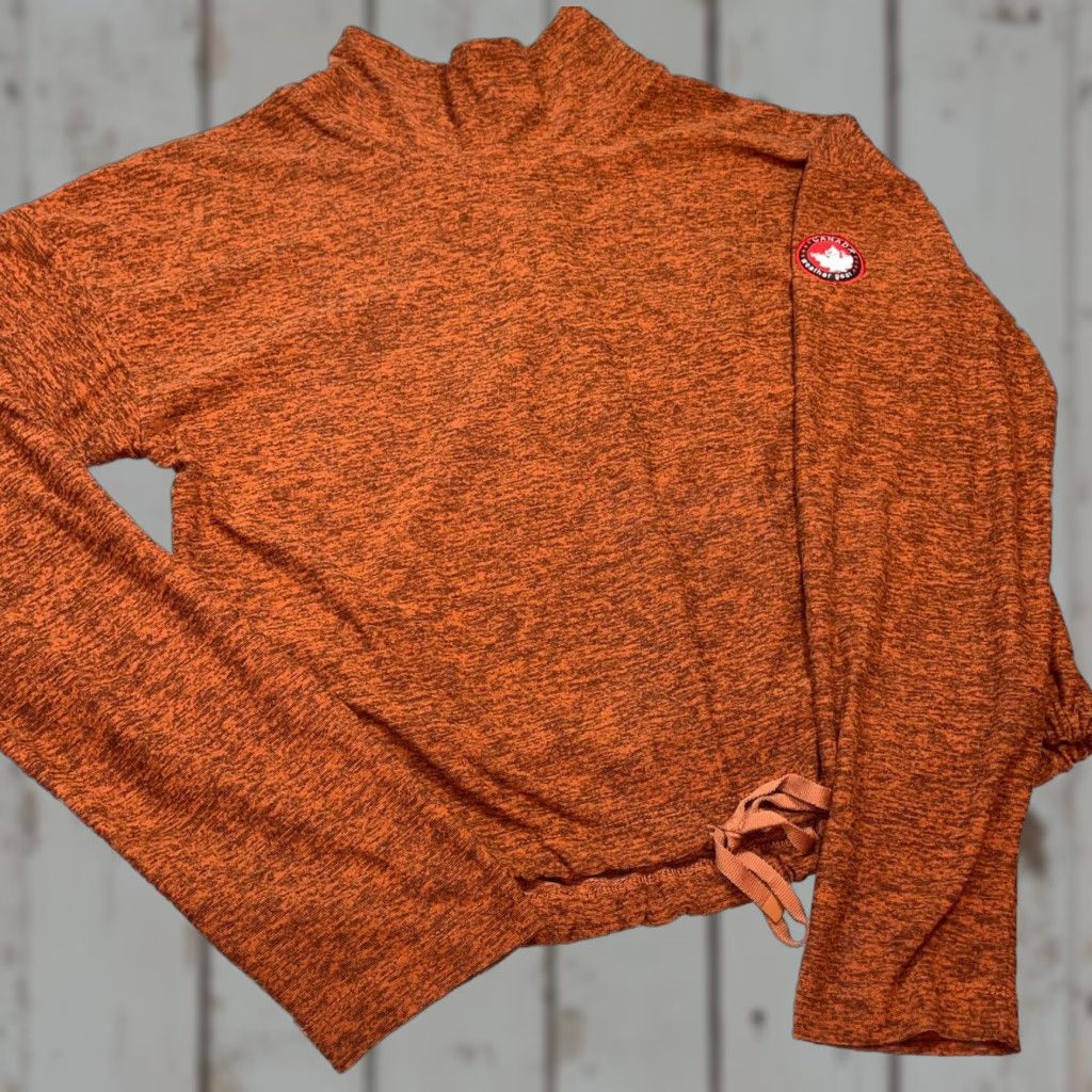Vintage Canada Weather Gear Shirt M Brown Marled Mock Neck Pullover Cinch Tie Hem Logo Arm Patch Women's Long Sleeve Athletic Regular Size M Size M / US 6-8 / IT 42-44 - 1 Thumbnail