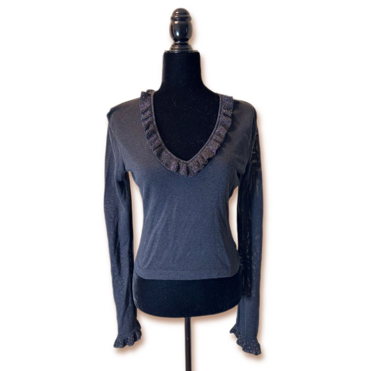 Dolce & Gabbana × Vintage Vintage Dolce Gabbana Elegant Ruffle Trim V-Neck Top Size S / US 4 / IT 40 - 1 Thumbnail
