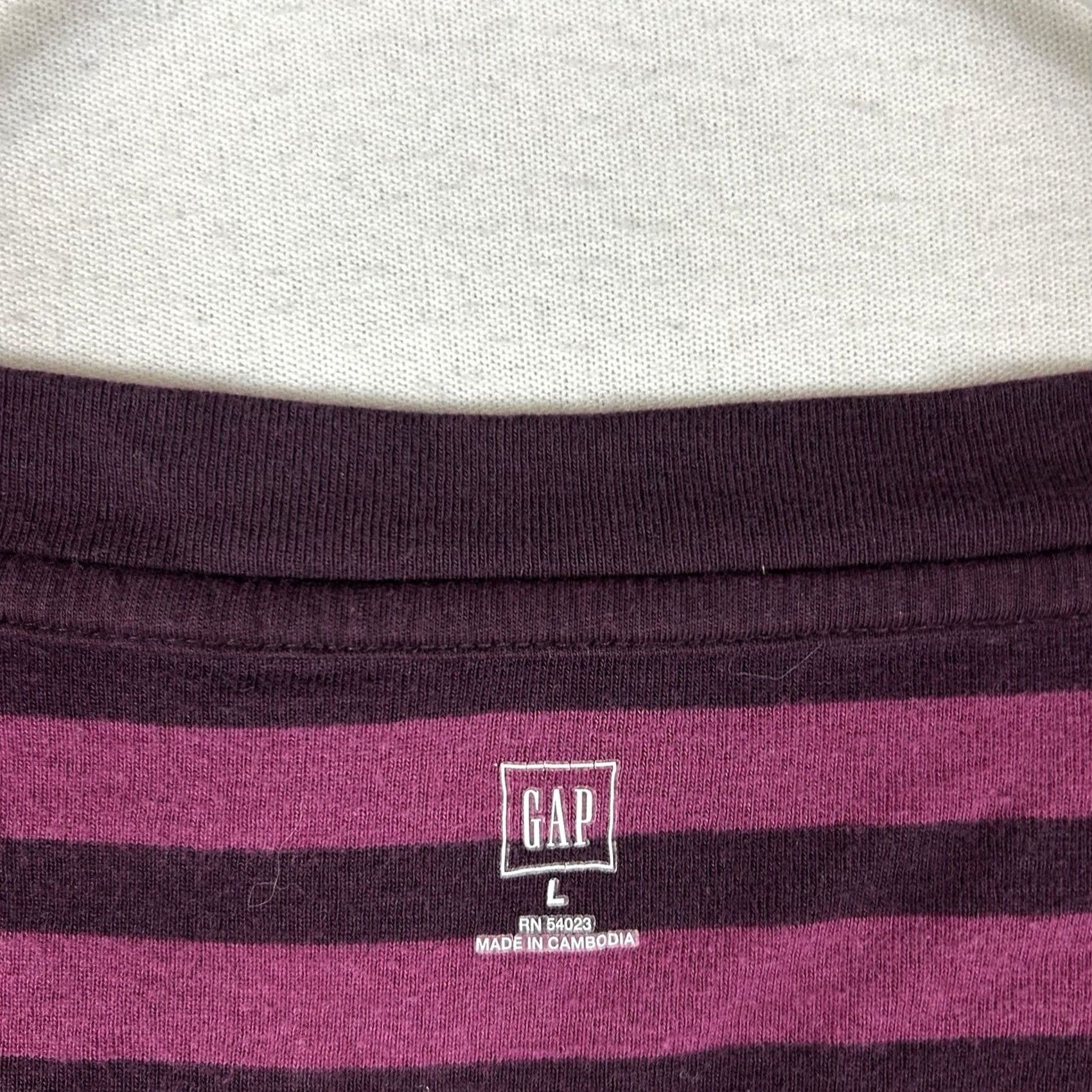 Gap Gap Shirt Womens Large Pink Striped V-Neck 3/4 Sleeve Cotton Tee Size L / US 10 / IT 46 - 3 Thumbnail