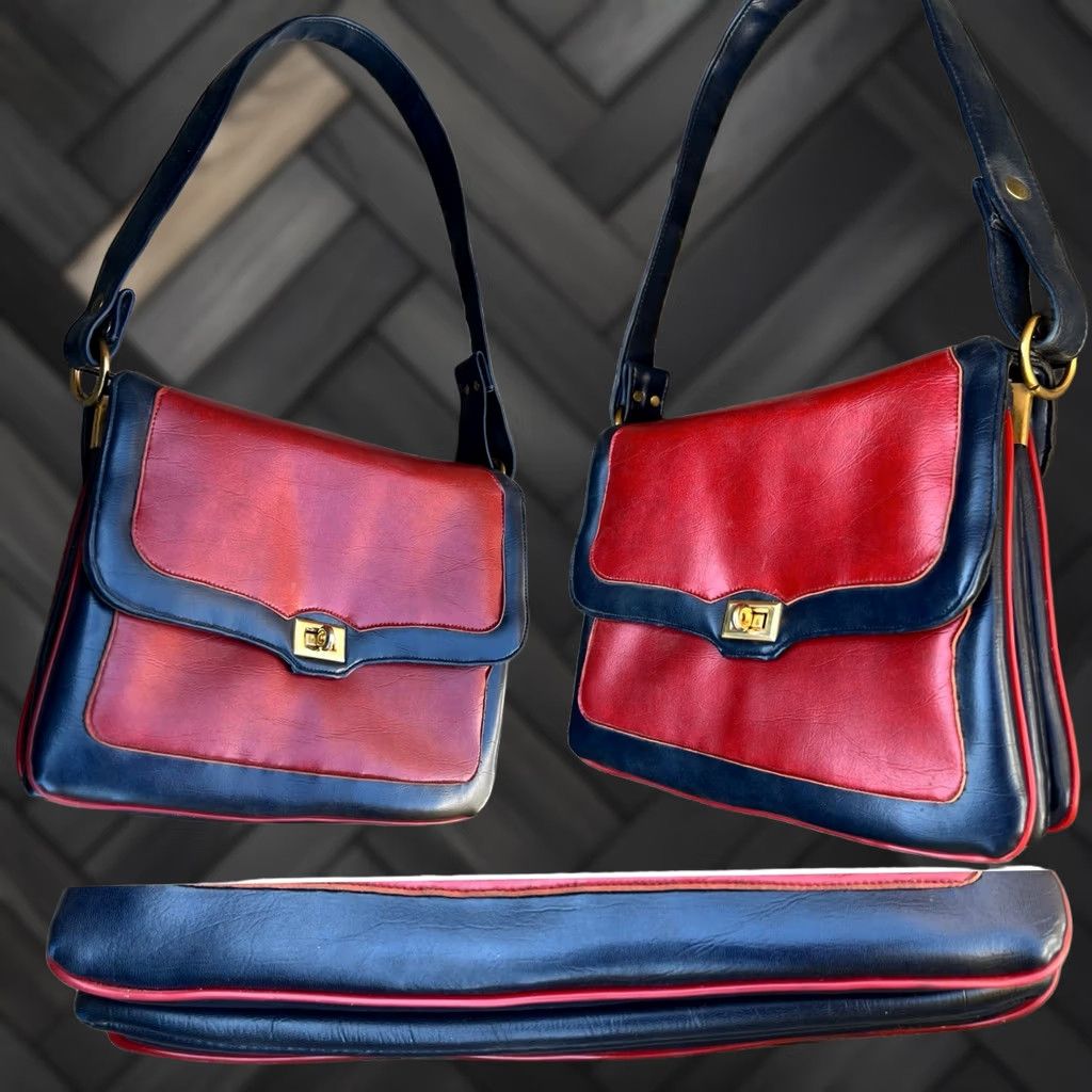 Vintage VINTAGE 60s 70s Mod Shoulder Bag Purse Red Blue Organizer Gold Tone Turn Lock Ila Of California Size ONE SIZE - 1 Thumbnail
