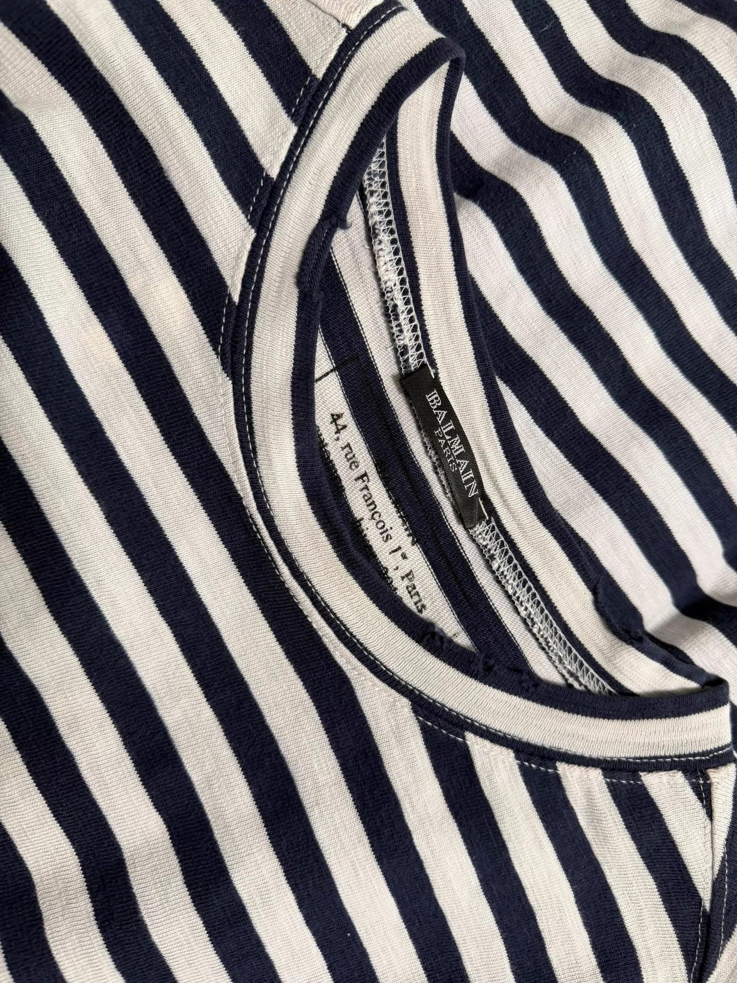 Balmain Balmain CD 10AW Navy & White Stripe LS Distress Tee Archive Size S / US 4 / IT 40 - 3 Thumbnail