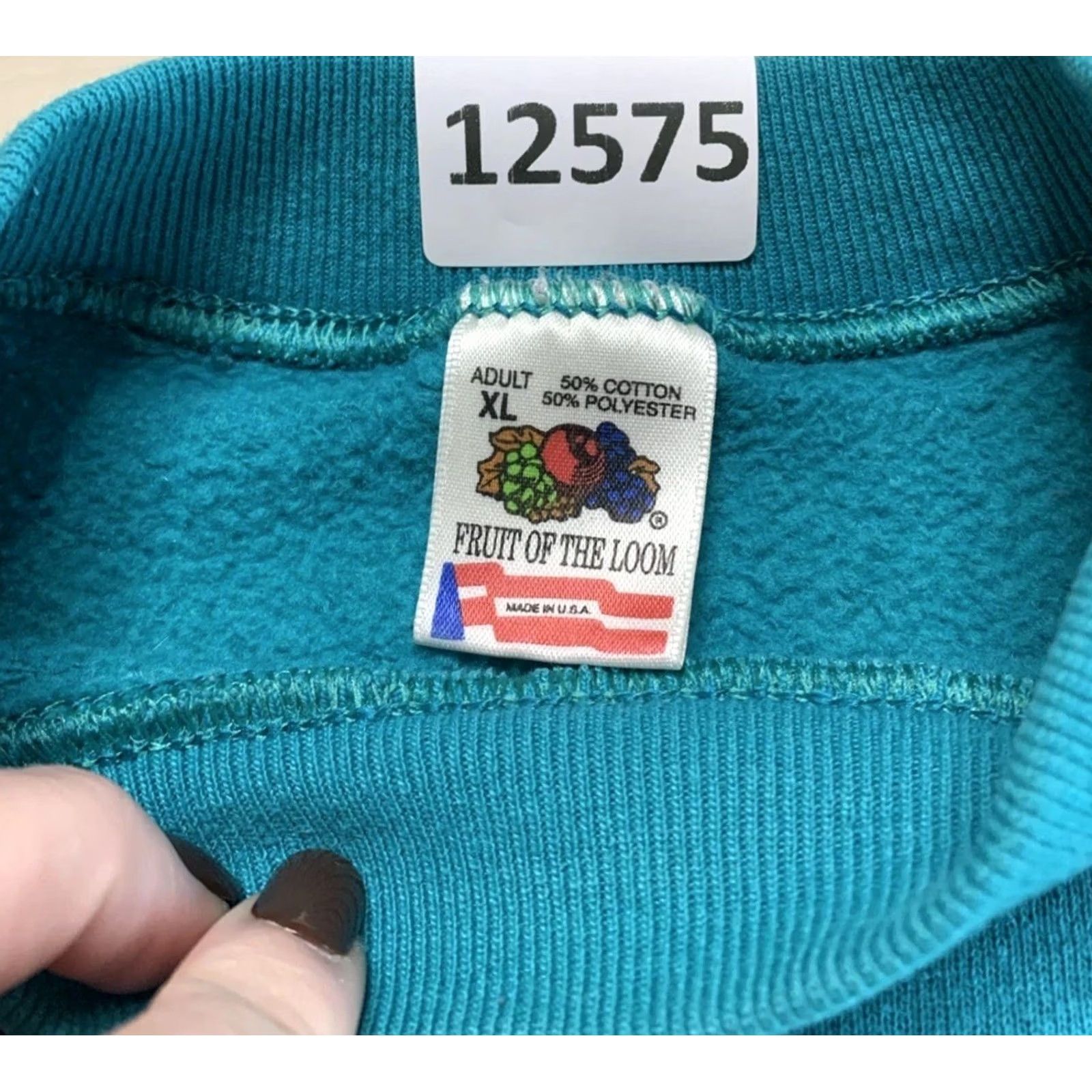 Fruit Of The Loom VINTAGE A is For embroidered Letter A Sweatshirt USA Fruit Of The Loom XL Teal Unisex Adults Crew Neck Long Sleeve Pullover 90s School Cotton Blend Size US XL / EU 56 / 4 - 3 Thumbnail