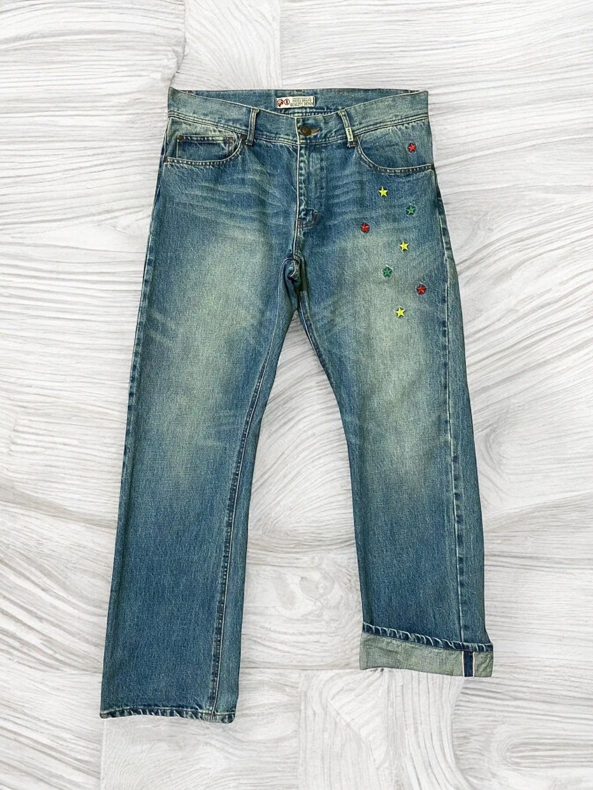 Japanese Brand NESTA BRAND Embroidered 🇲🇱 Mud Wash Selvedge Denim Size US 35 - 1 Thumbnail