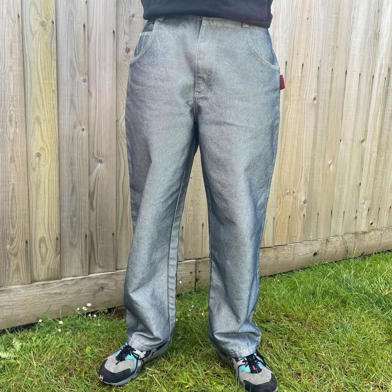 90s baggy silver 2pac hip hop Trousers