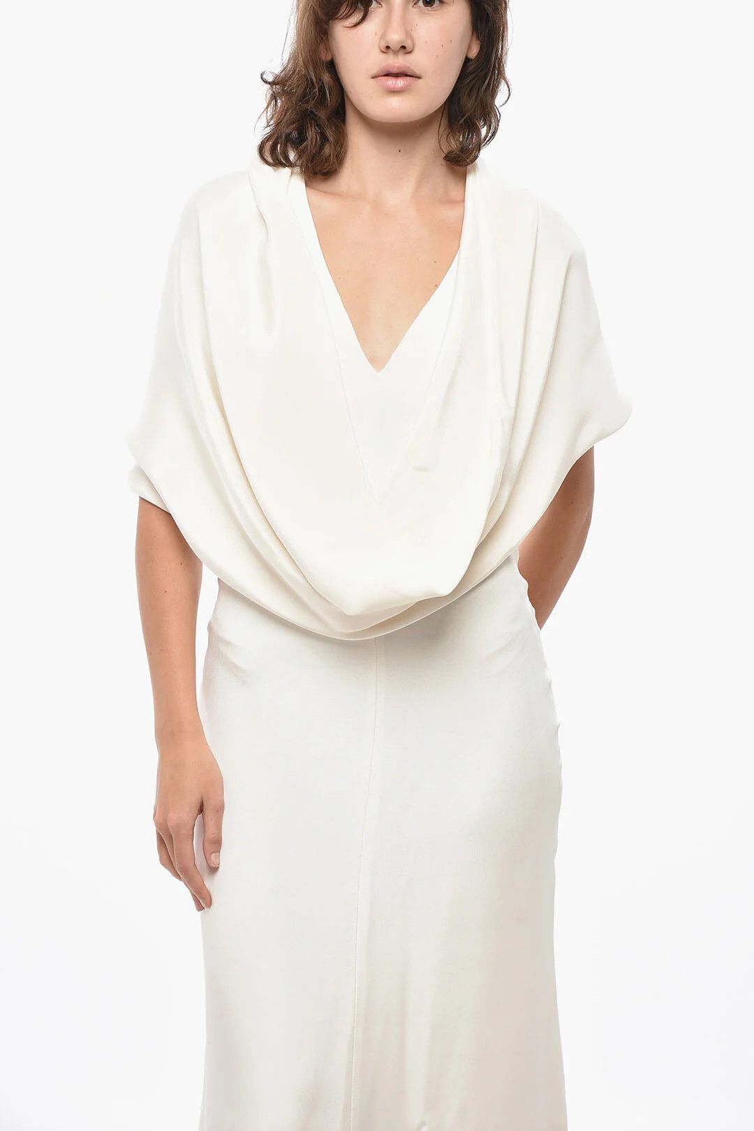 Max Mara og1mm0426 Silk Satin Mermaid Dress in White Size M / US 6-8 / IT 42-44 - 4 Thumbnail