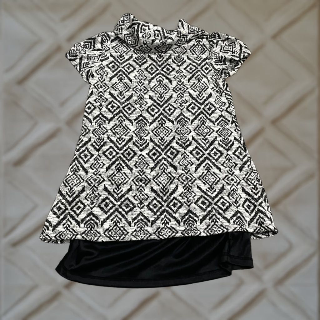 Faded Glory Faded Glory Sweater Dress Juniors L Black White Geometric Aztec Cowl Neck Dress Size L / US 10 / IT 46 - 1 Thumbnail