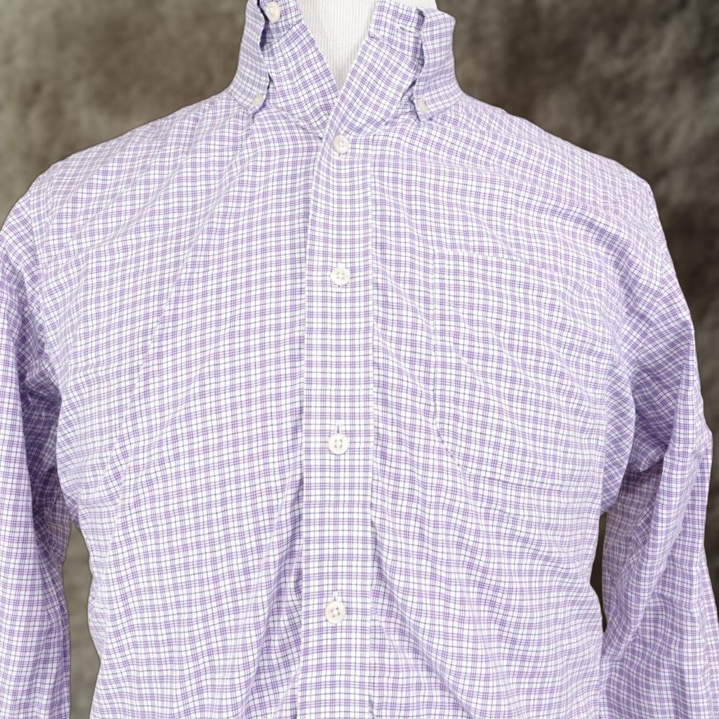 Ralph Lauren VINTAGE LAUREN RALPH LAUREN LRL DRESS SHIRT Mens 15.5 34/35 Purple Check Non-Iron Button-Front Regular Cuff Barrel 23.5" Pit To Pit Size 40R - 1 Thumbnail