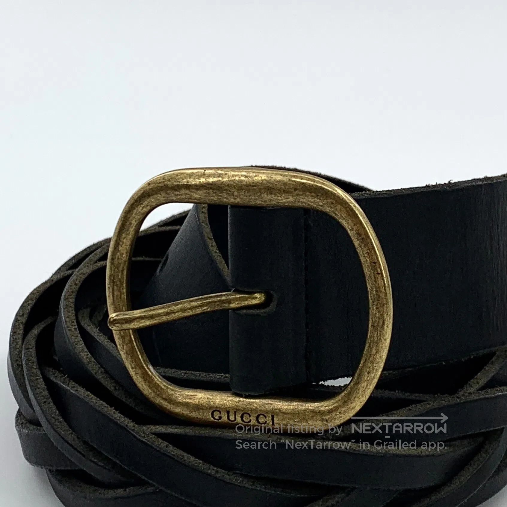 Gucci Guicci Black Vintage Leather Square Buckle Weaved Belt| Size ONE SIZE - 3 Thumbnail