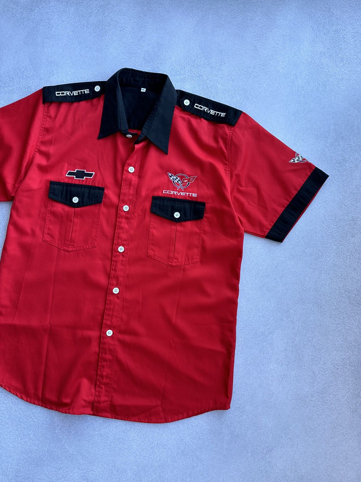Vintage VTG Chevrolet Corvette Racing Red Short Sleeve Buttons Shirt Size US XL / EU 56 / 4 - 3 Thumbnail