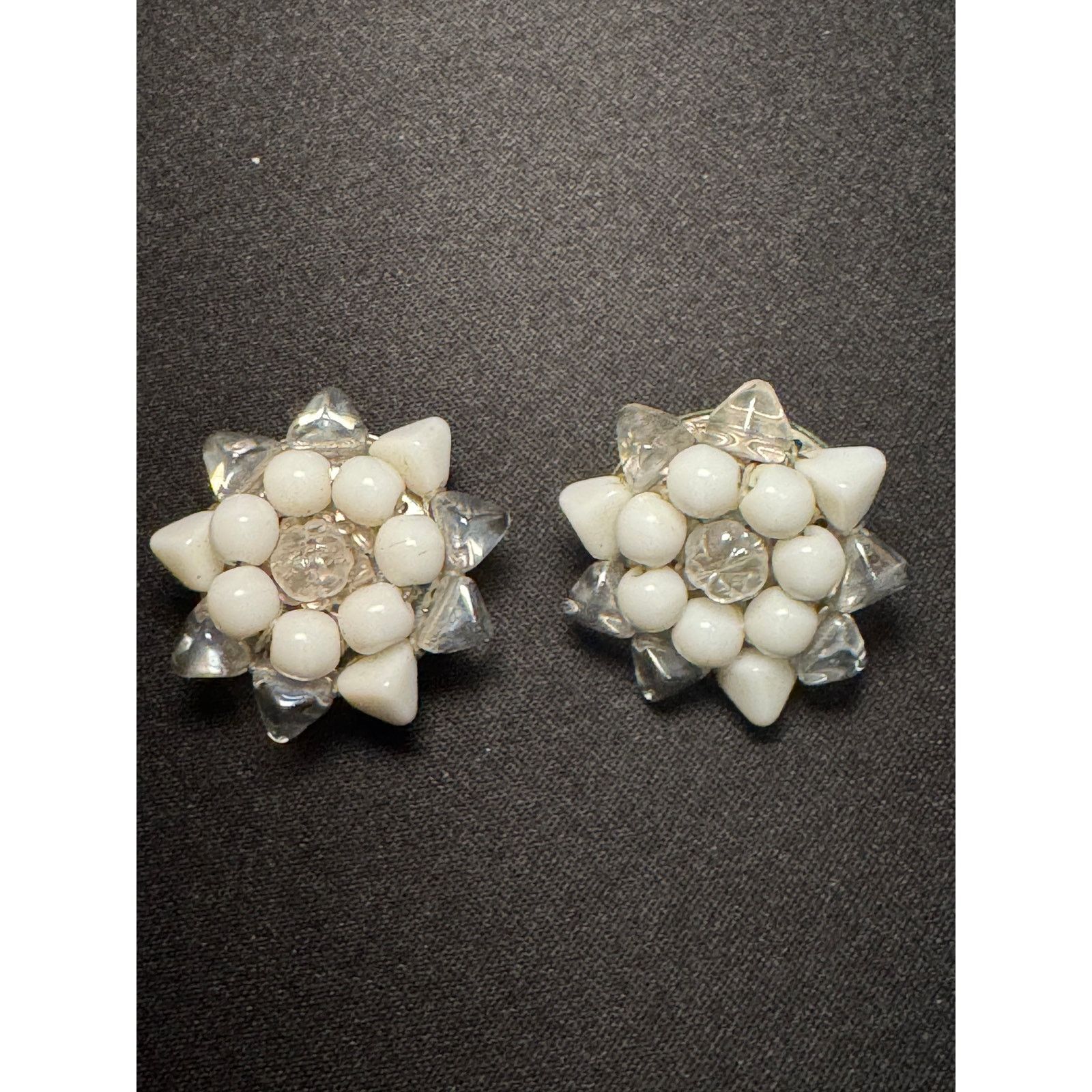 Other Vintage Germany Milk & Clear Glass Clip On Earrings Size ONE SIZE - 2 Thumbnail