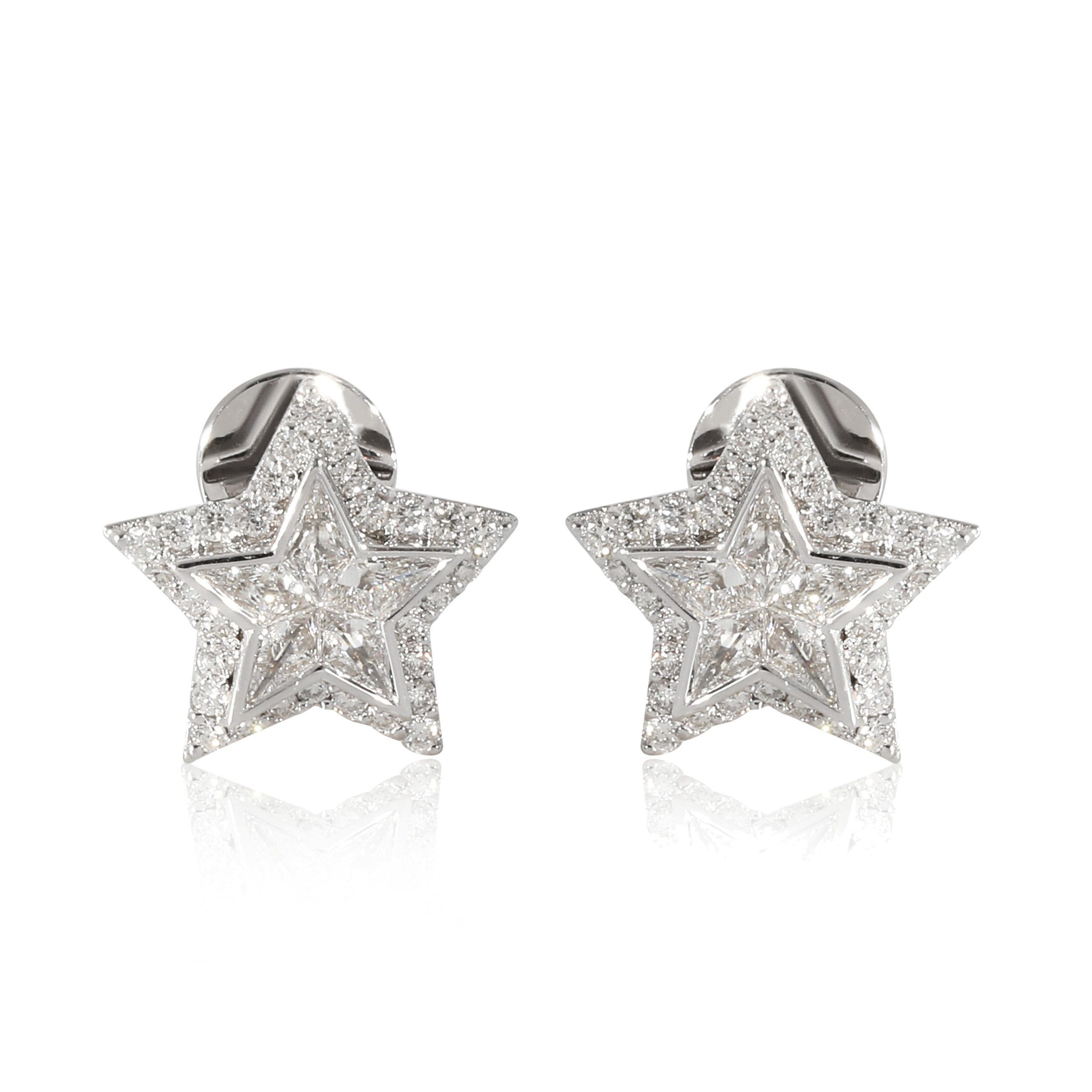 image of Diamond Star Earrings In 18K White Gold (1 Ctw), Women's