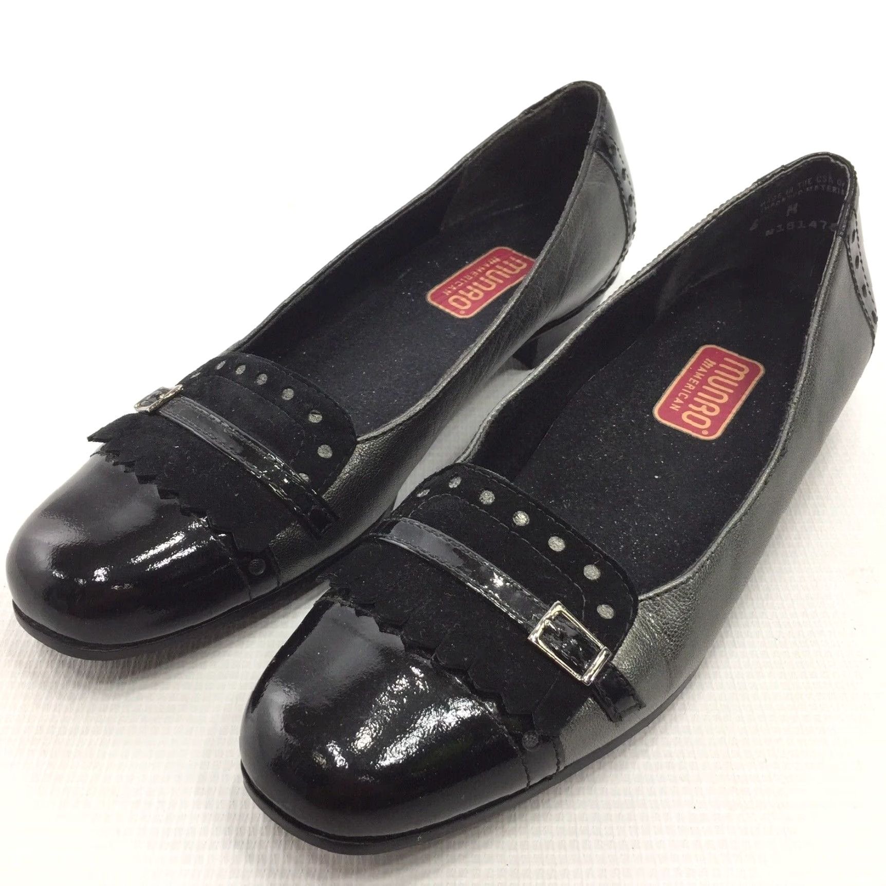 Vintage MUNRO American Womens Flats Black 6M Patent Cap Toe Kiltie Leather Ballet Flat Womens Shoes Size ONE SIZE - 2 Thumbnail