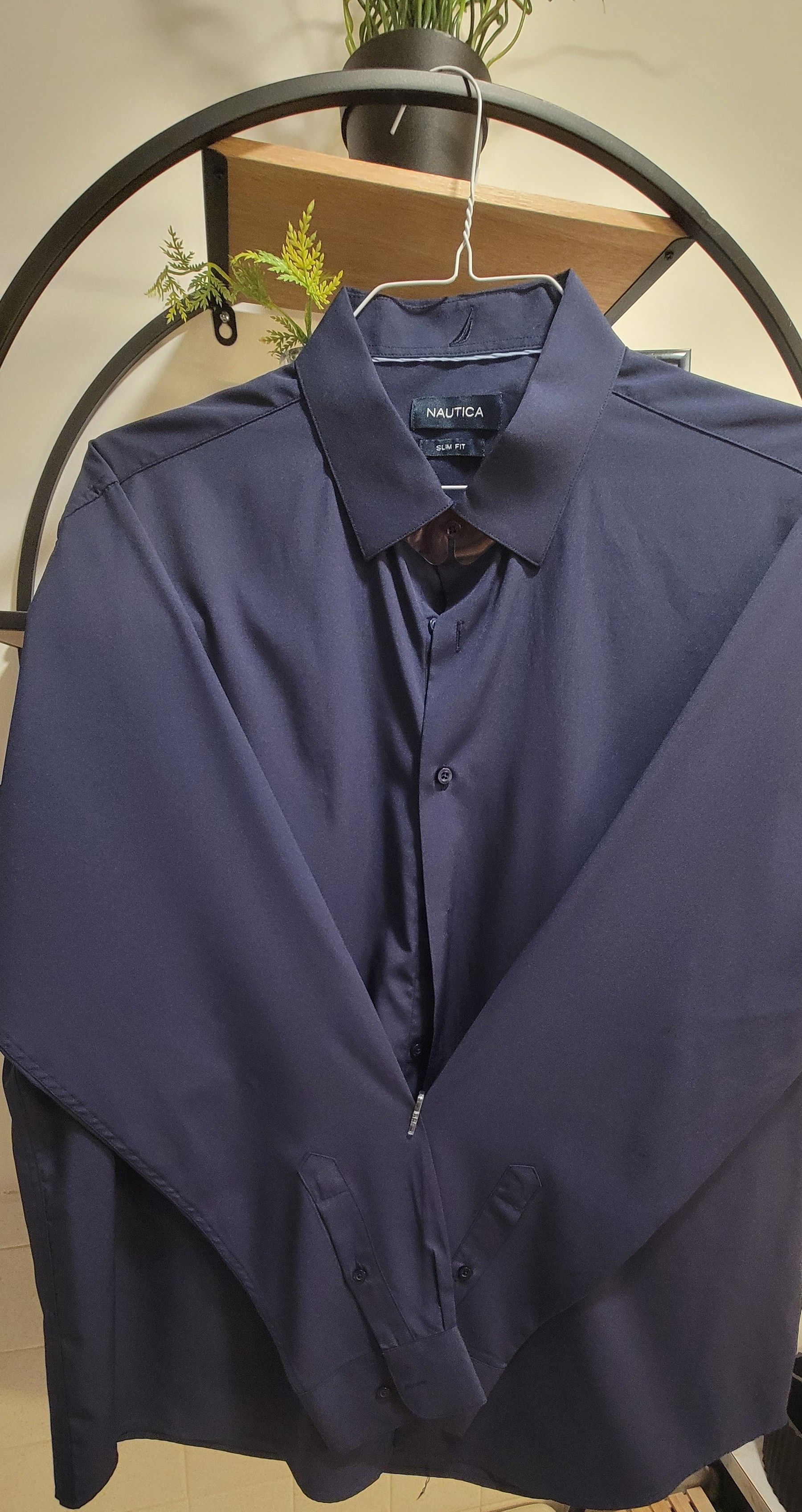 Nautica Nautica Slim Fit Navy Solid Dress Shirt Size US XXL / EU 58 / 5 - 1 Preview