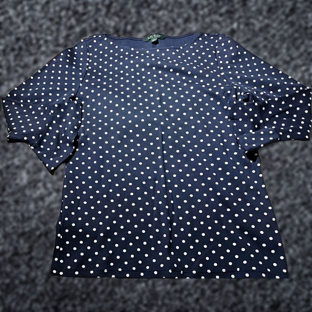 Ralph Lauren Lauren Ralph Lauren Shirt Womens Large Blue Polka Dots Bell Sleeve Ruffle Preppy Size L / US 10 / IT 46 - 1 Thumbnail