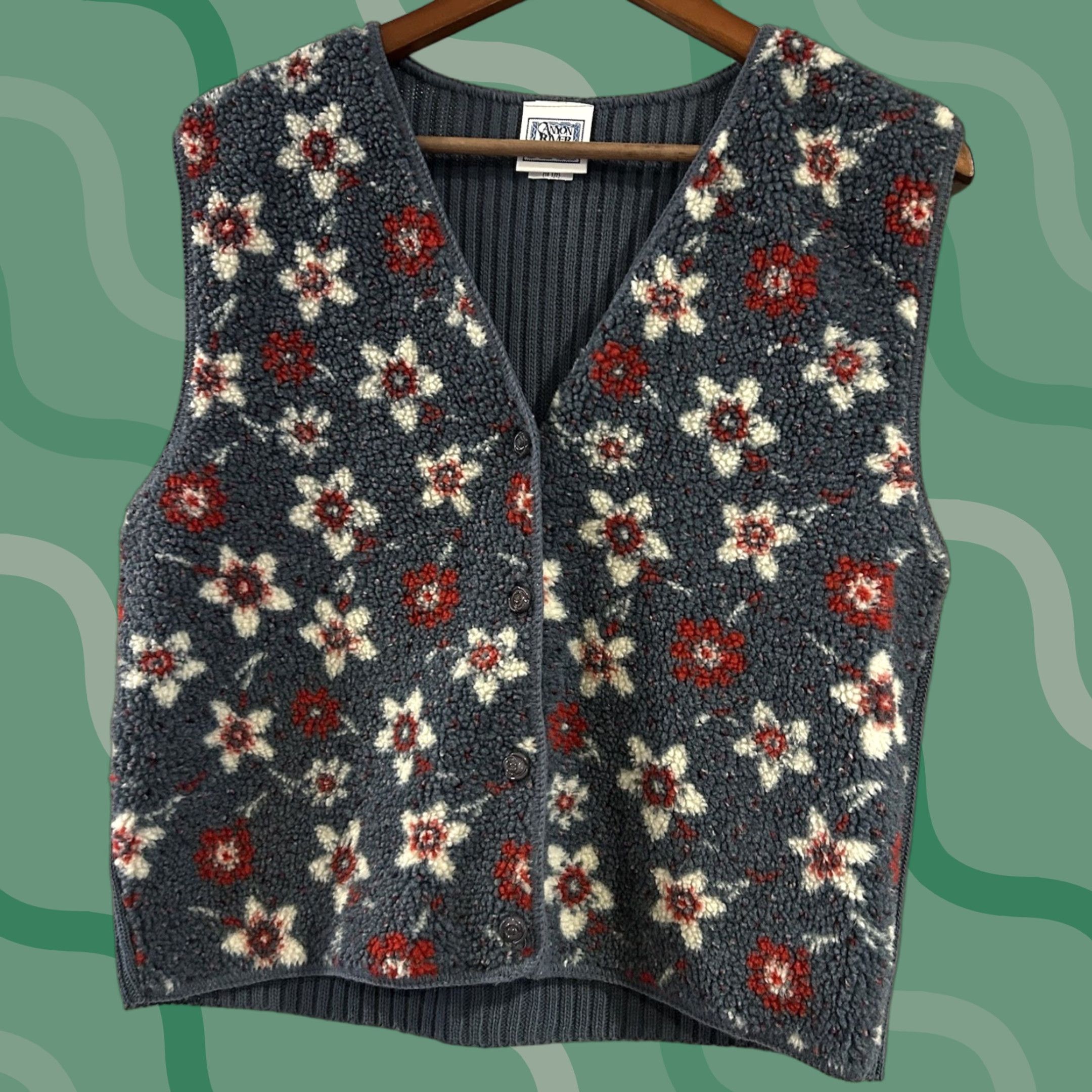 Vintage VINTAGE Canyon River Blues Floral Fleece Vest Women XL Blue Boho Pattern Vest Wool? Acrylic Blend (note: verify fabric) Size XL / US 12-14 / IT 48-50 - 1 Thumbnail