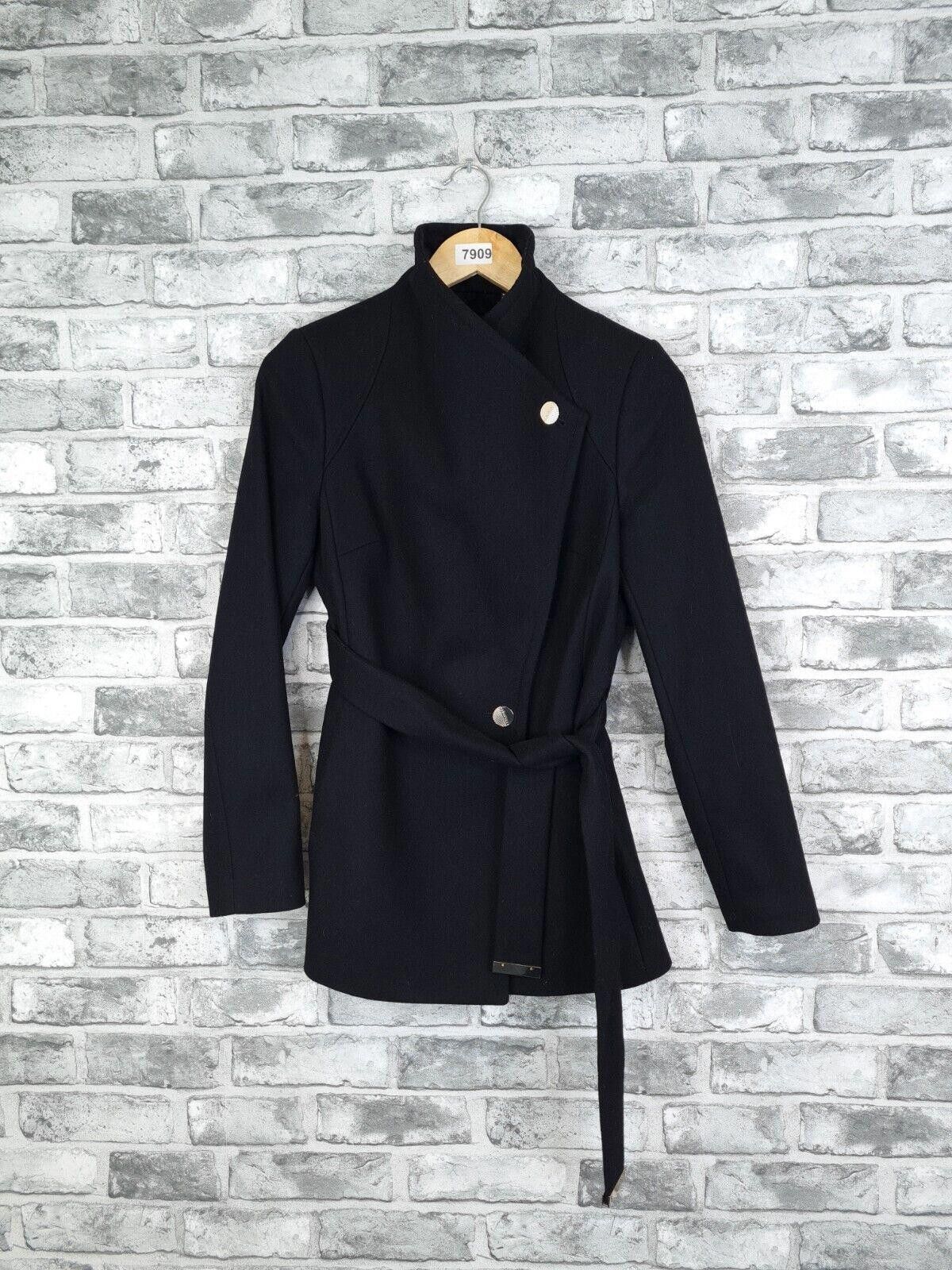 Image of Ted Baker Coat Size 1 Uk 8 Black Wrap With Cashmere, Women's