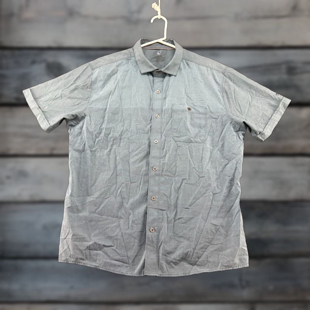 Vintage Kuhl Shirt Men L Blue Button Up Short Sleeve Regular Fit Solid Stretch Polyester Size US L / EU 52-54 / 3 - 1 Thumbnail