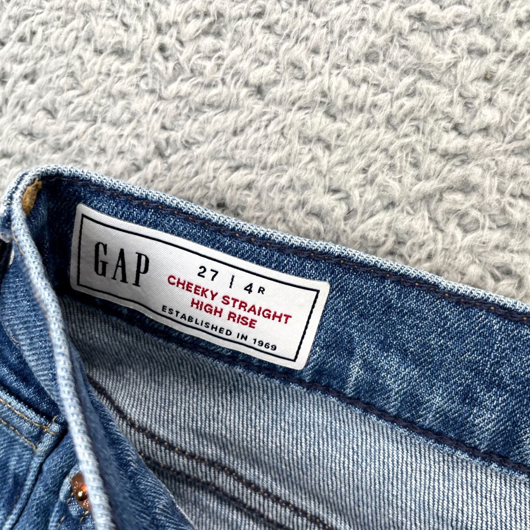 Gap Gap Jeans Womens 4R Blue Cheeky Straight Leg High Rise Denim Logo Cotton Stretch Jeans Size 27" / US 4 / IT 40 - 3 Thumbnail