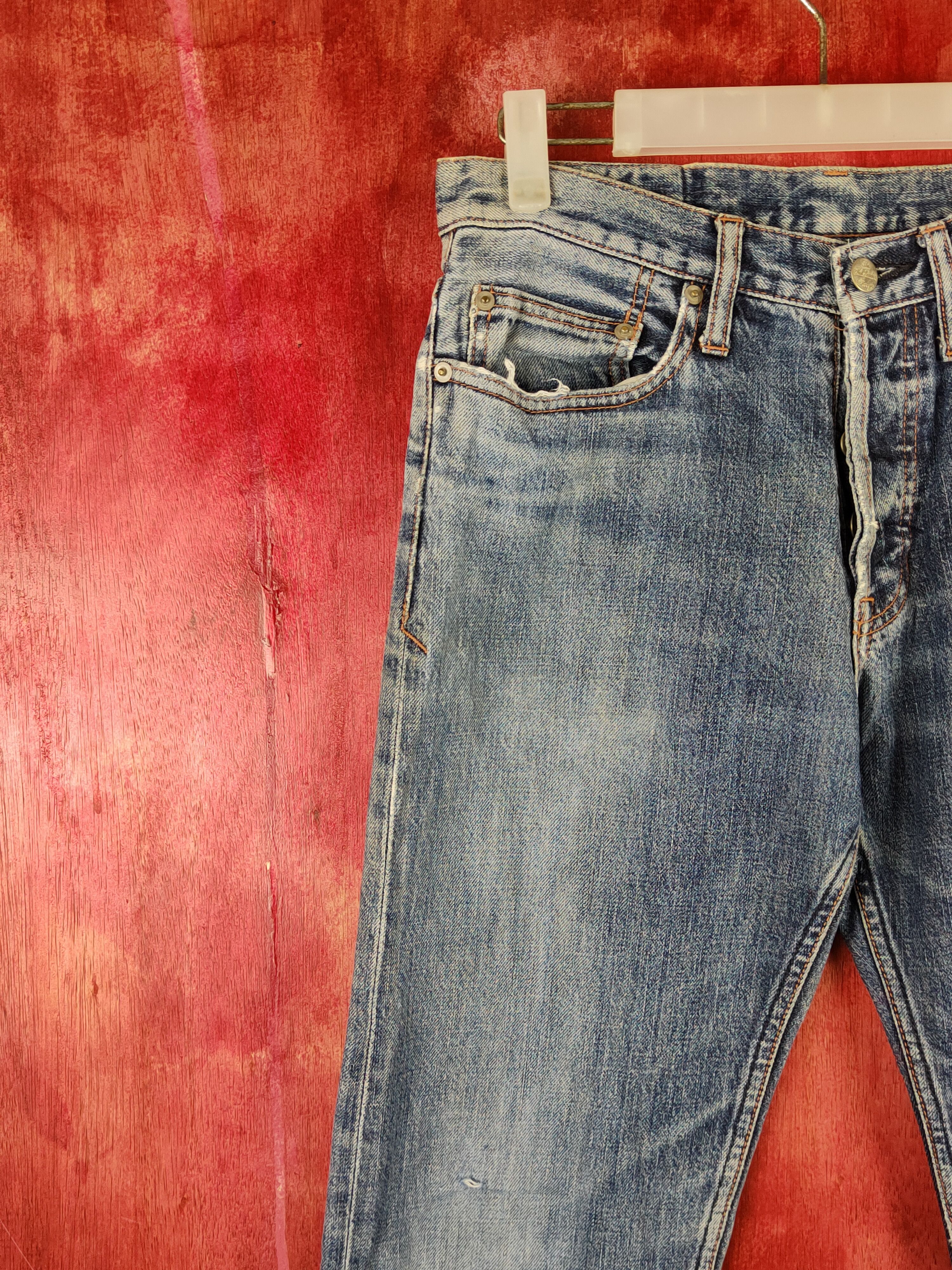 Japanese Brand Stooge&co Blue Distressed Ripped Jeans #S2218 Size US 29 - 3 Thumbnail
