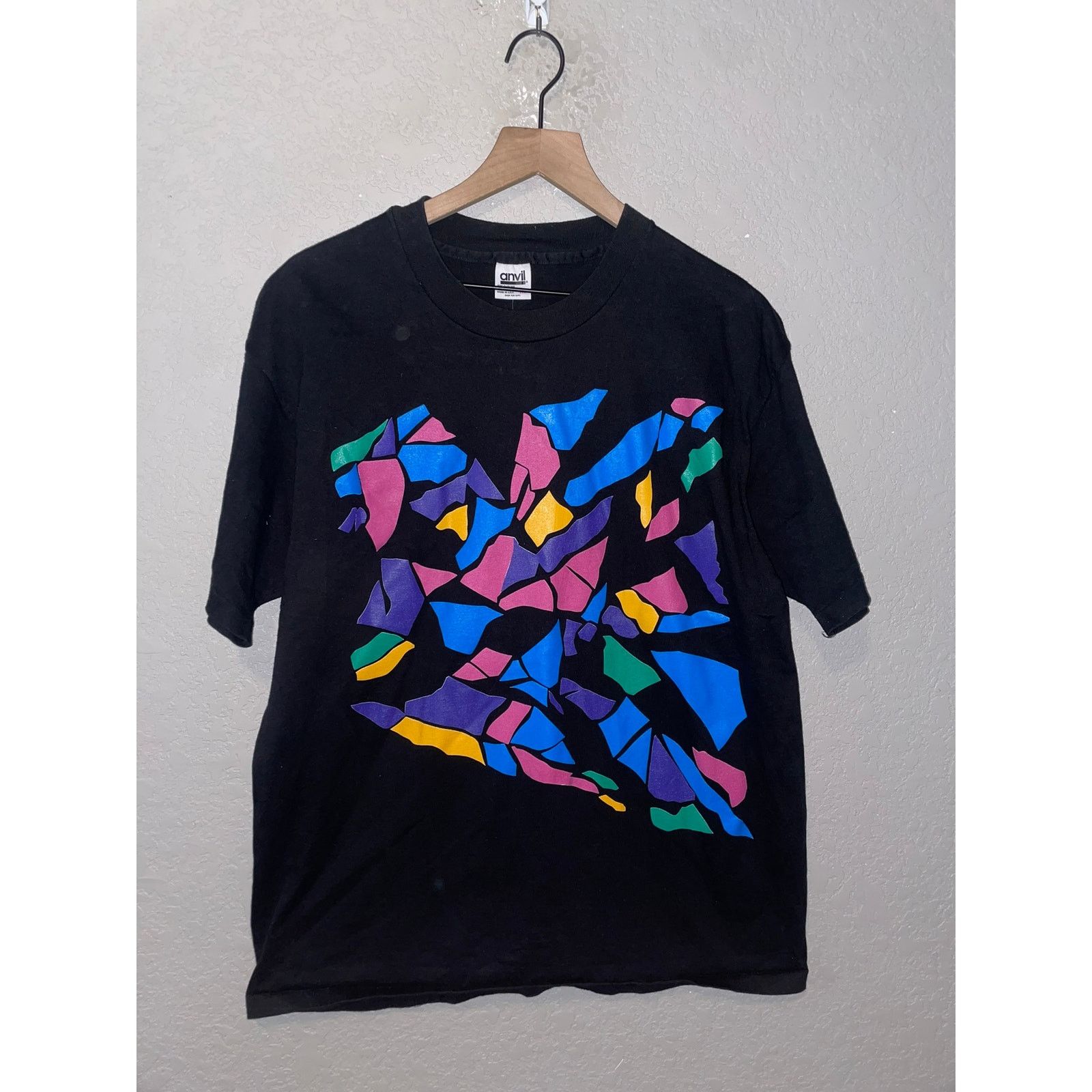 1990s Vintage Anvil Art Artwork Multicolor Pastel Shirt L
