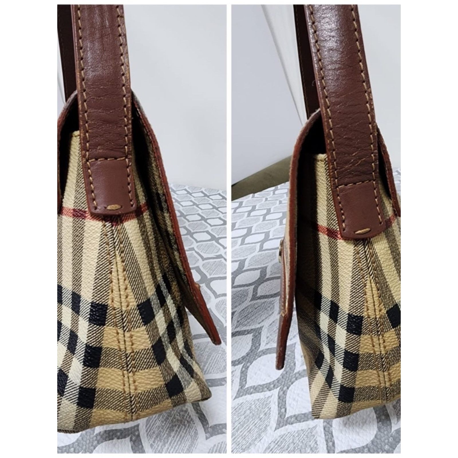 Burberry Burberry Vintage Haymarket Checked Shoulder Bag Brown/Beige Size ONE SIZE - 5 Thumbnail
