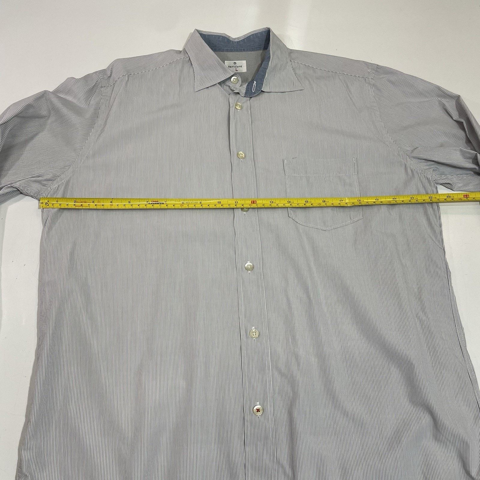 Hartford Hartford Men’s Dress Shirt L Gray Stripe Cotton Linen Slim Size US L / EU 52-54 / 3 - 5 Thumbnail