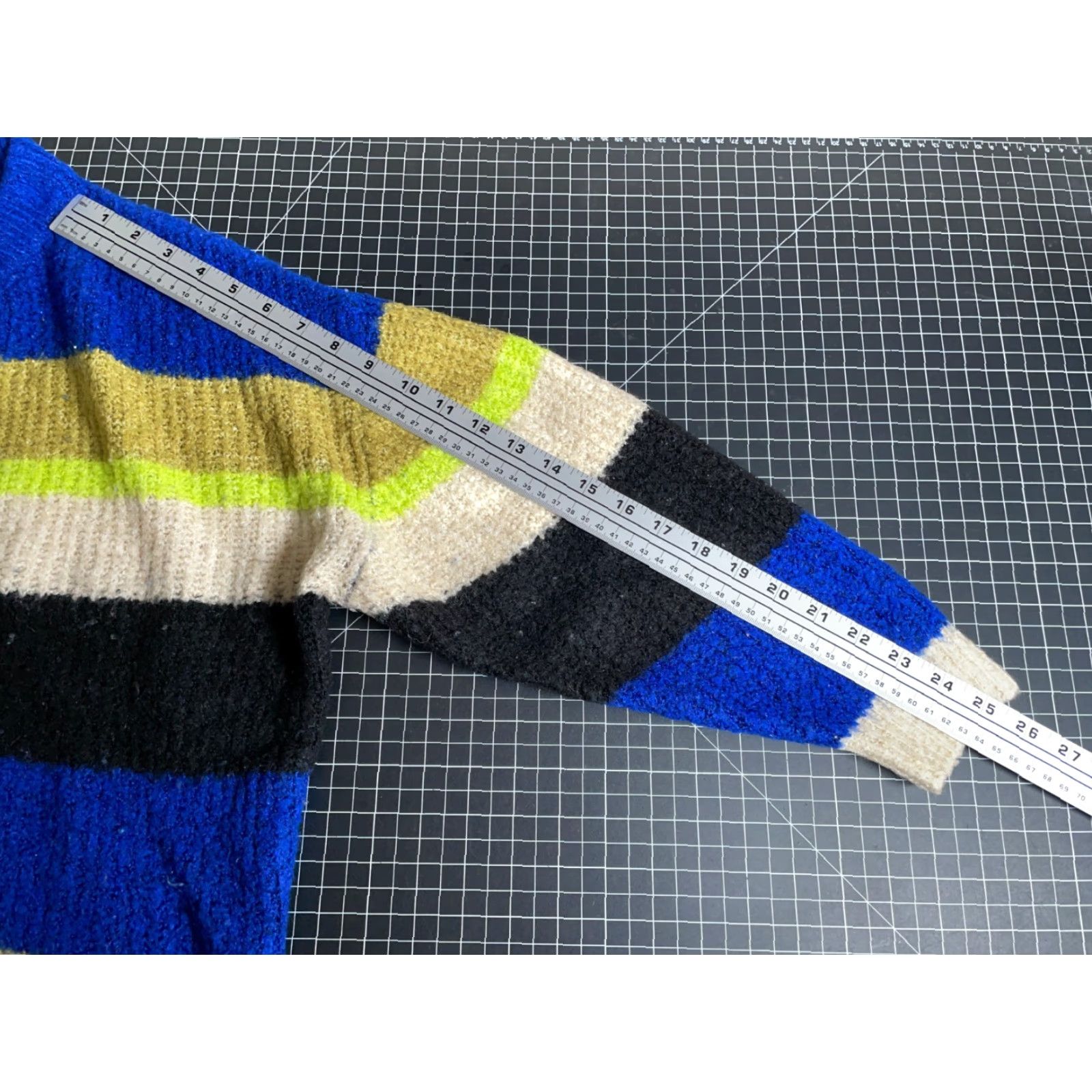 H&M Kangol x H&M Sweater Women's Medium Beige Blue Striped Oversized Chunky Knit Pullover Crew Neck Casual 90s Hipster Retro Womens Size M / US 6-8 / IT 42-44 - 7 Thumbnail