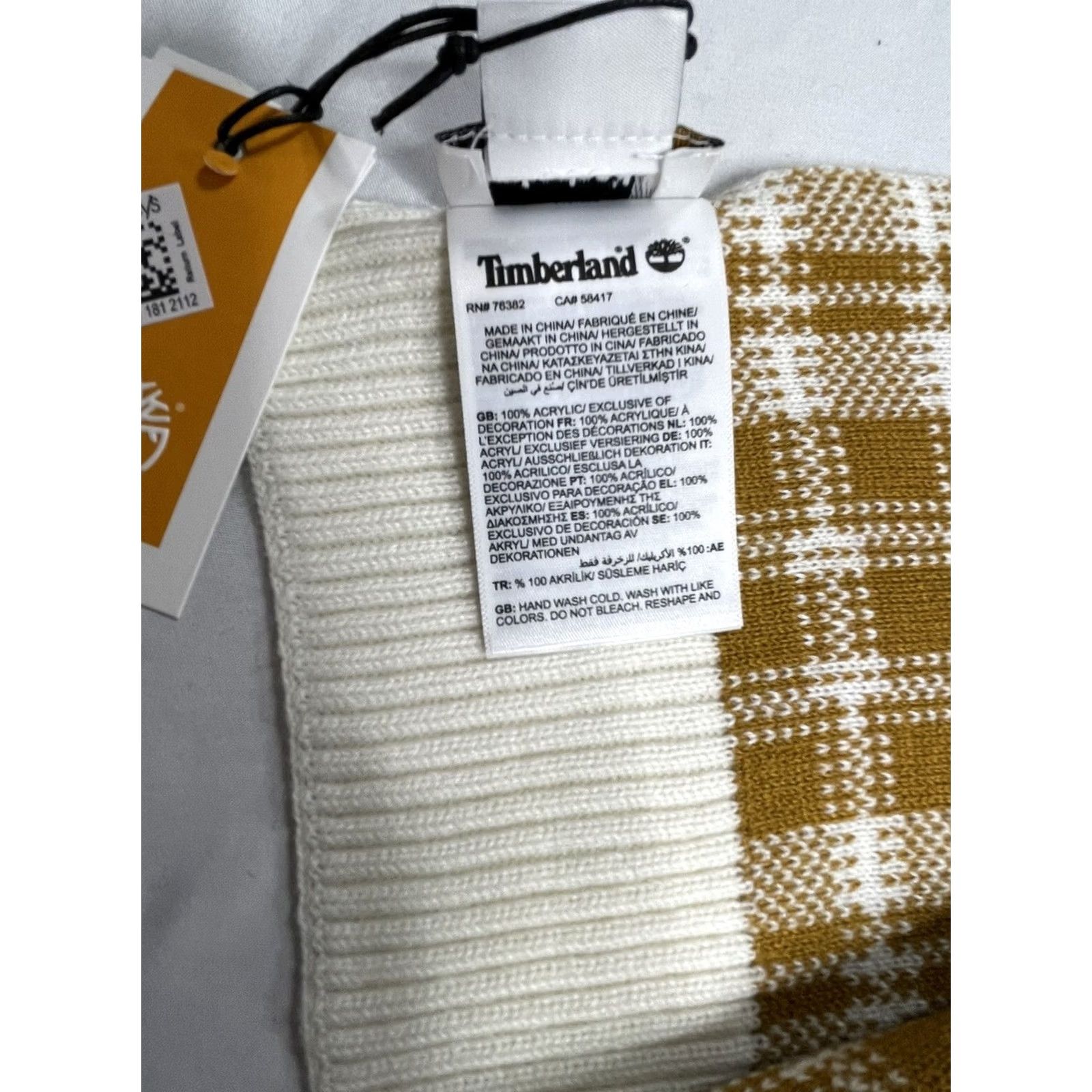 Timberland Timberland Logo Beanie & Scarf Watch Cap Ribbed Knit Square Patch Brown OSFA Unisex Adults Knit Winter Fall Mens Womens Size ONE SIZE - 4 Thumbnail