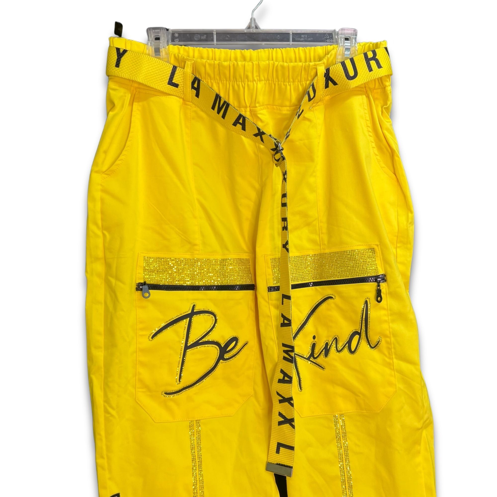 Other LAMAXX "Be Kind" Yellow Cargo Pants With Rhinestone Detailin Size 34" / US 12 / IT 48 - 7 Thumbnail