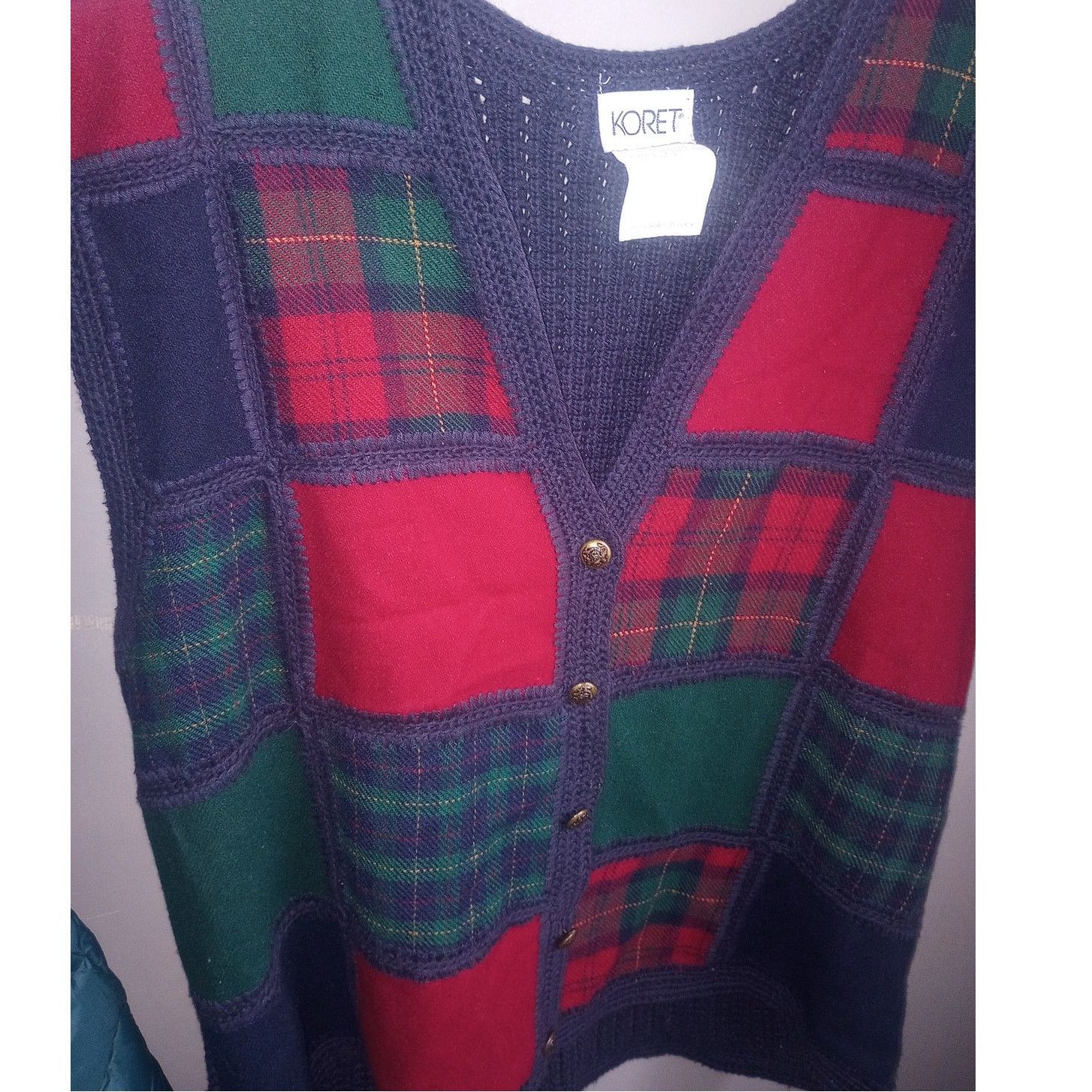 Vintage Unisex Koret VTG Plaid Tartan Holiday Vest Wool Patch Large Size L / US 10 / IT 46 - 2 Thumbnail