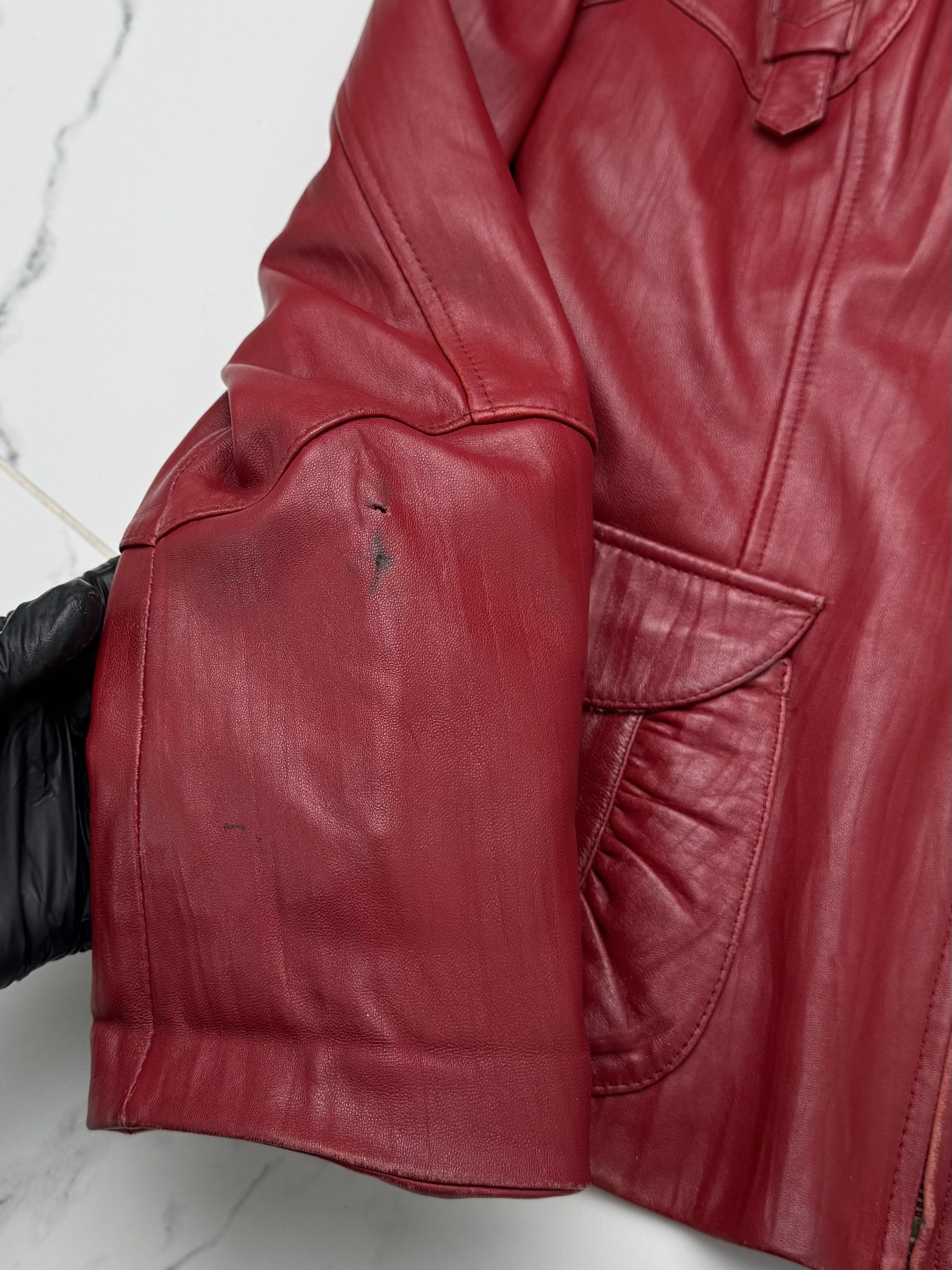 Vintage Women Red Leather Jacket Y2K Vintage Fitted Zip Up Style Size S / US 4 / IT 40 - 8 Thumbnail