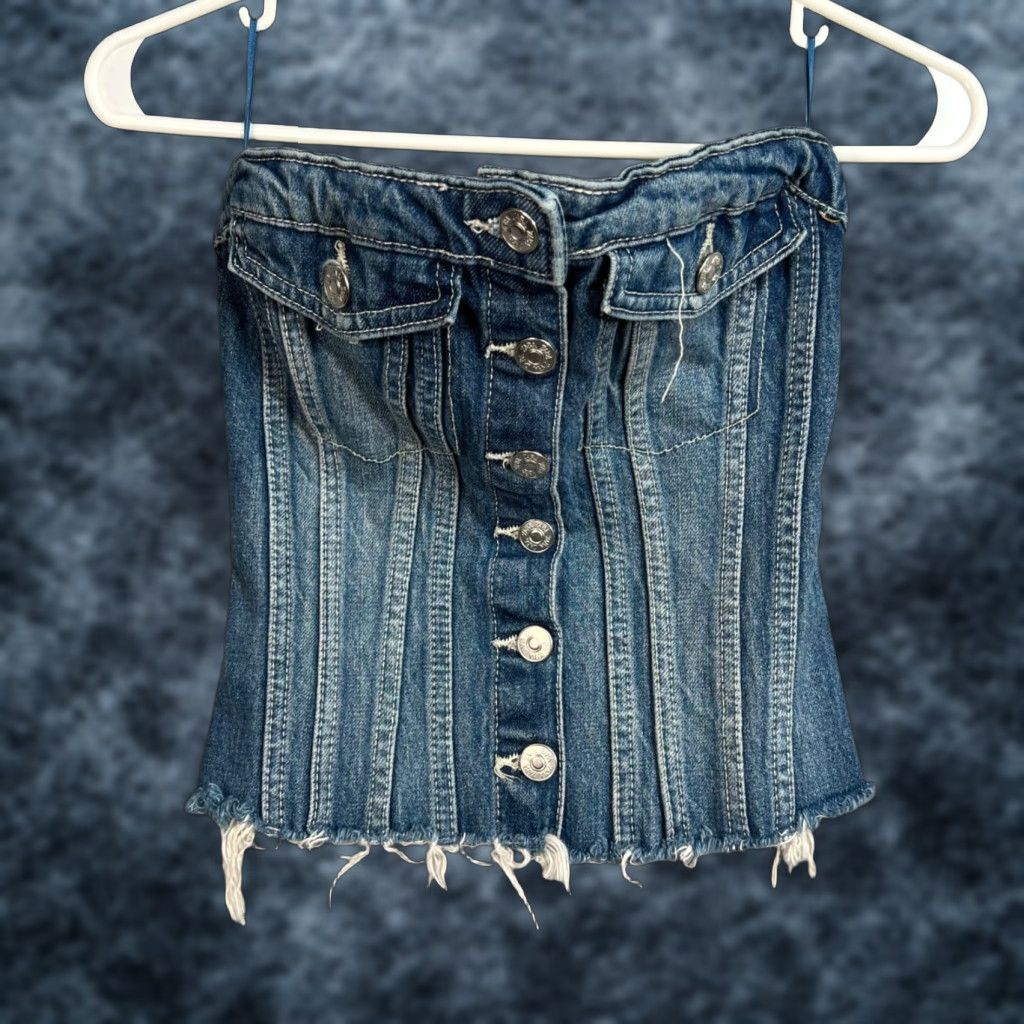 Zara VINTAGE Zara Denim Corset Top Womens XS Cotton Blend Size XS / US 0-2 / IT 36-38 - 1 Thumbnail