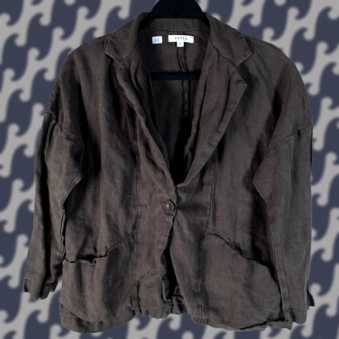 Vintage VETTA Blazer Jacket Brown Olive Single Button Relaxed Linen Women S Small Carded Capable? Size S / US 4 / IT 40 - 1 Thumbnail