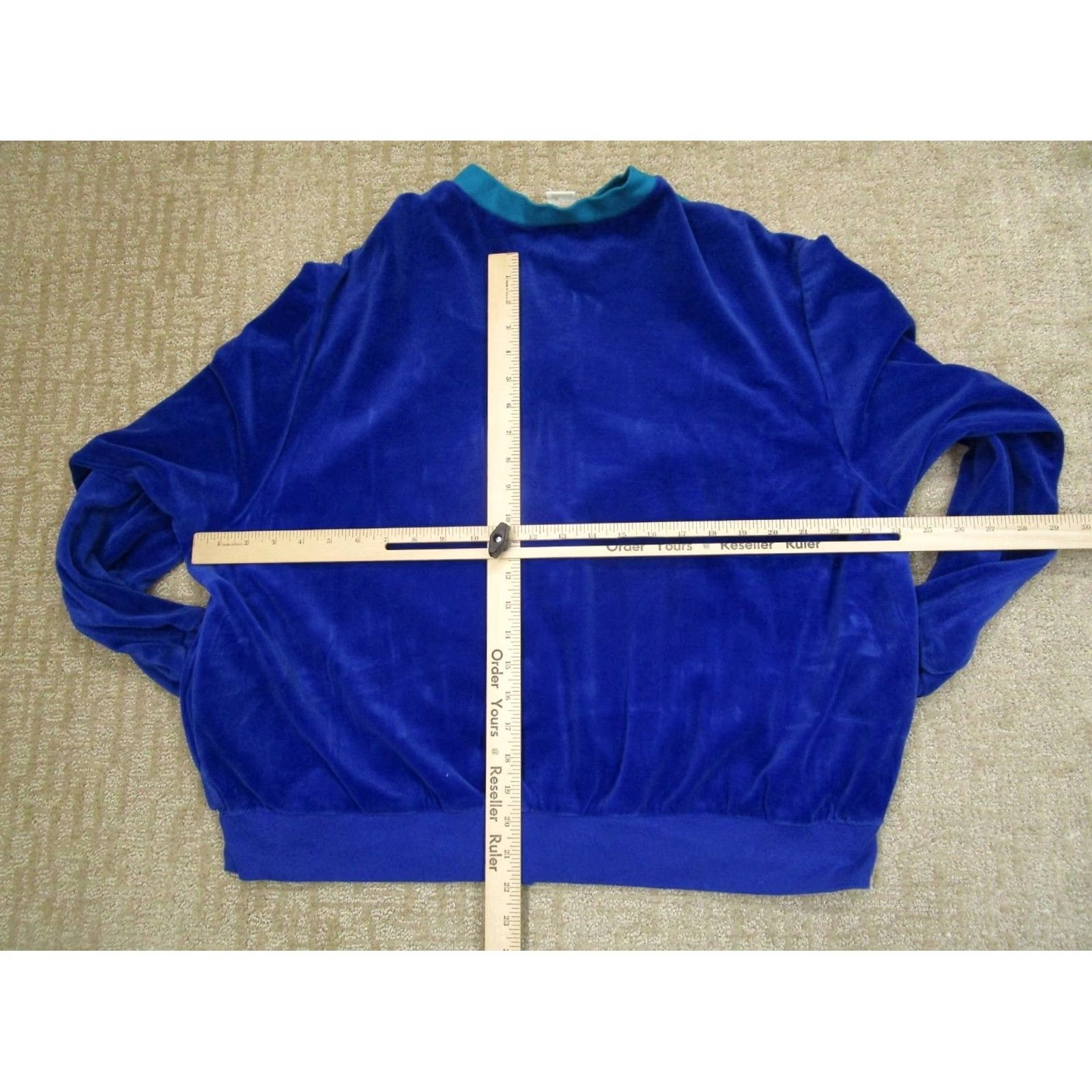Jantzen VINTAGE Jantzen Windbreaker Jacket Women 3X Blue Velour Striped USA 80s Retro Distressed Logo Jacket/Coat Size XXL / US 16-18 / IT 52-54 - 4 Thumbnail