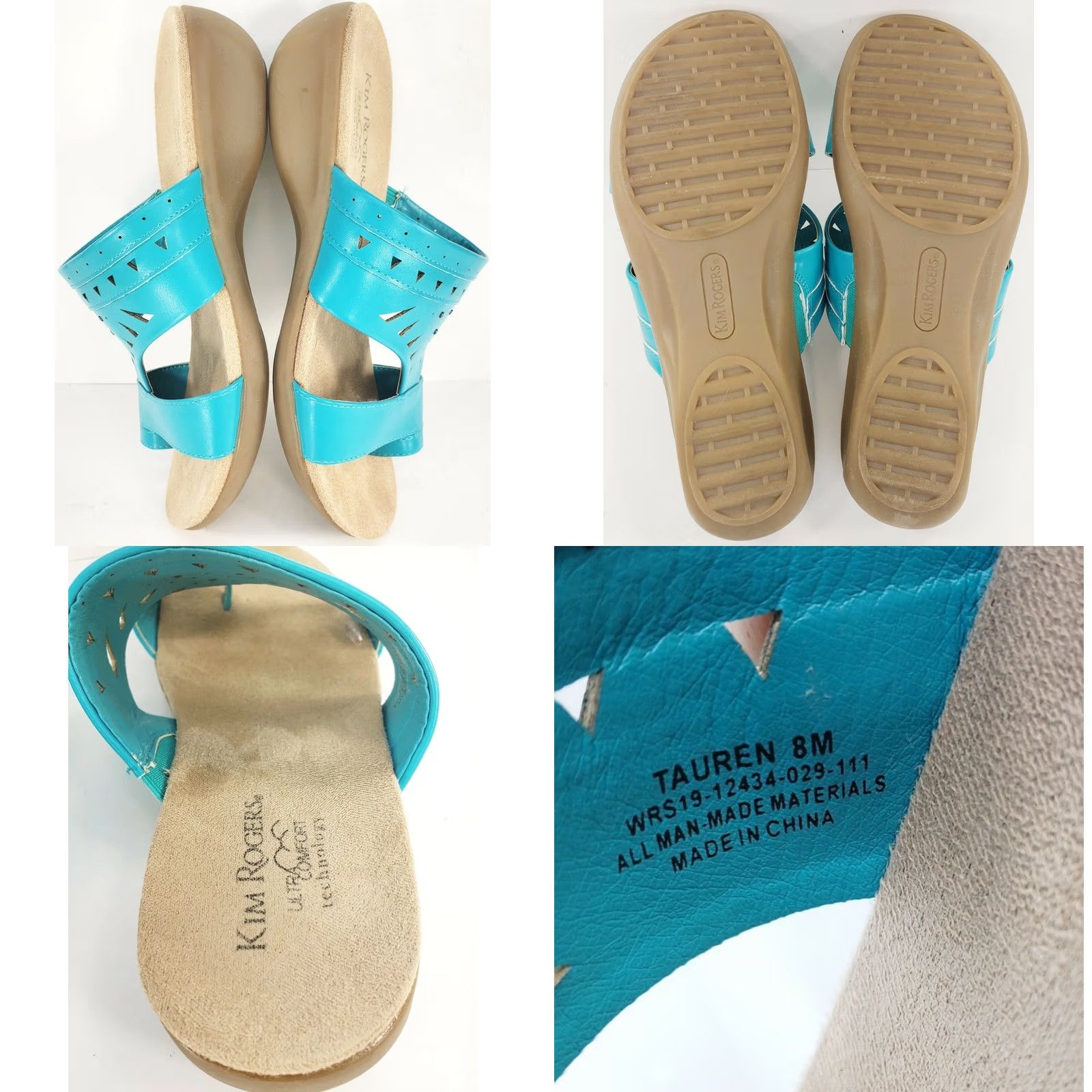 Vintage Kim Rogers Tauren Women's 8M Ultra Comfort Slip On Sandals Turquoise Blue Size US 8 / IT 38 - 8 Thumbnail
