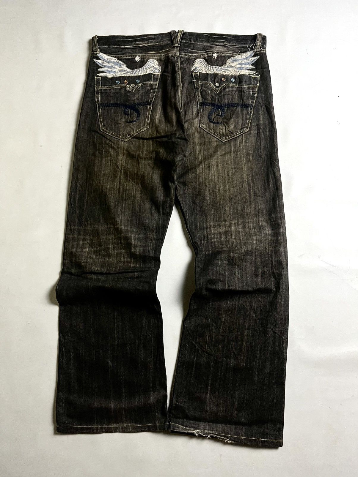 Japanese Brand 2000’s - Unkwon flare denim Embroidery wings Size US 38 / EU 54 - 4 Thumbnail
