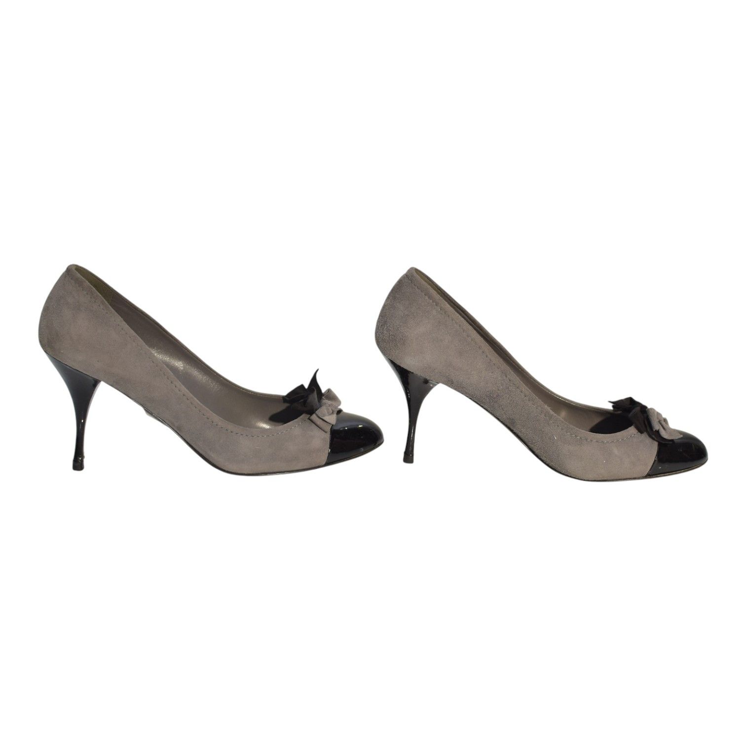 Miu Miu Miu Miu Suede Bow Pumps–Gray with Black Patent Cap Toe Size US 9.5 / IT 39.5 - 9 Thumbnail
