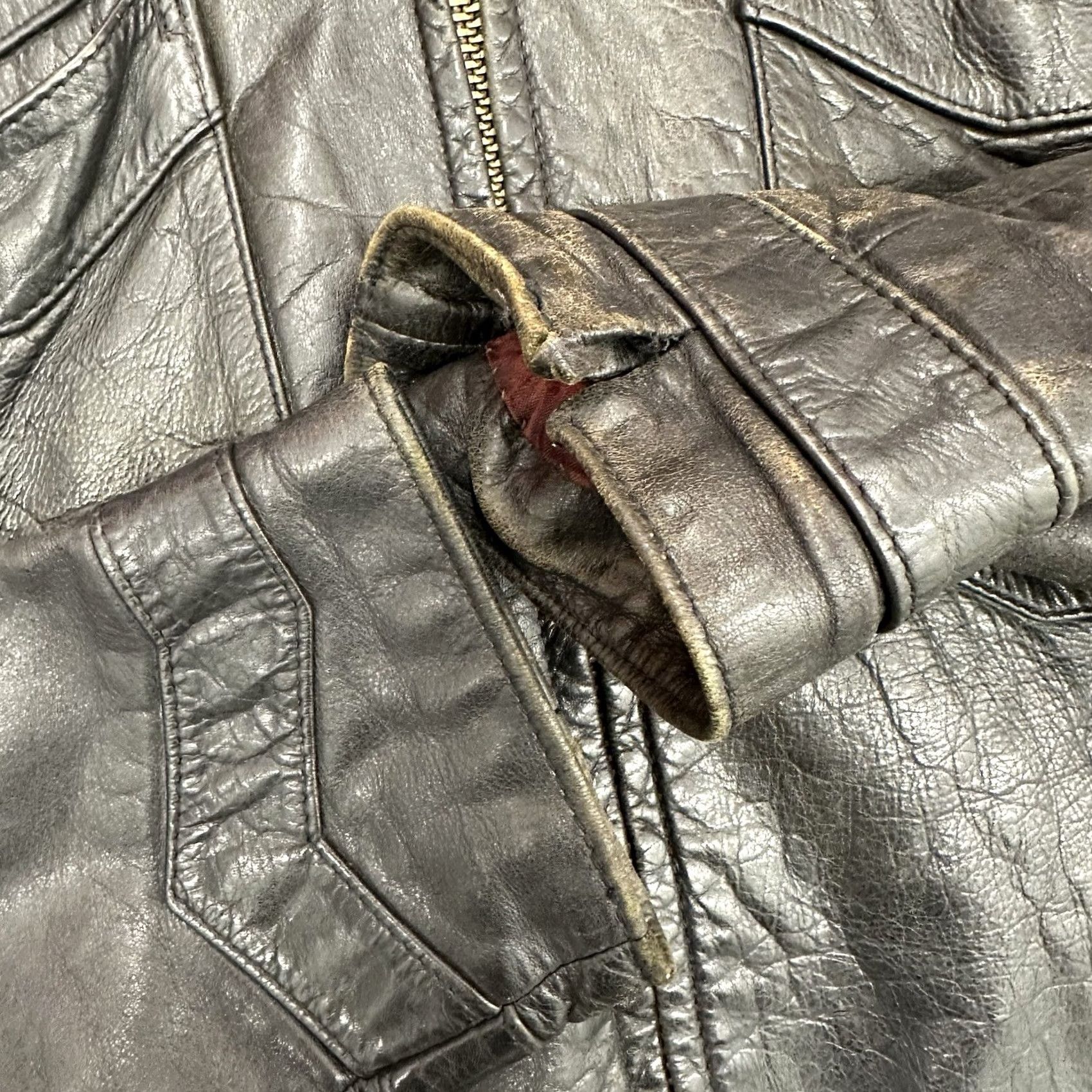 Vintage VINTAGE Leather Jacket Men Large 70s Woolly Mammoth Handmade Black Zip Biker Punk 80s 70s Size US L / EU 52-54 / 3 - 5 Thumbnail