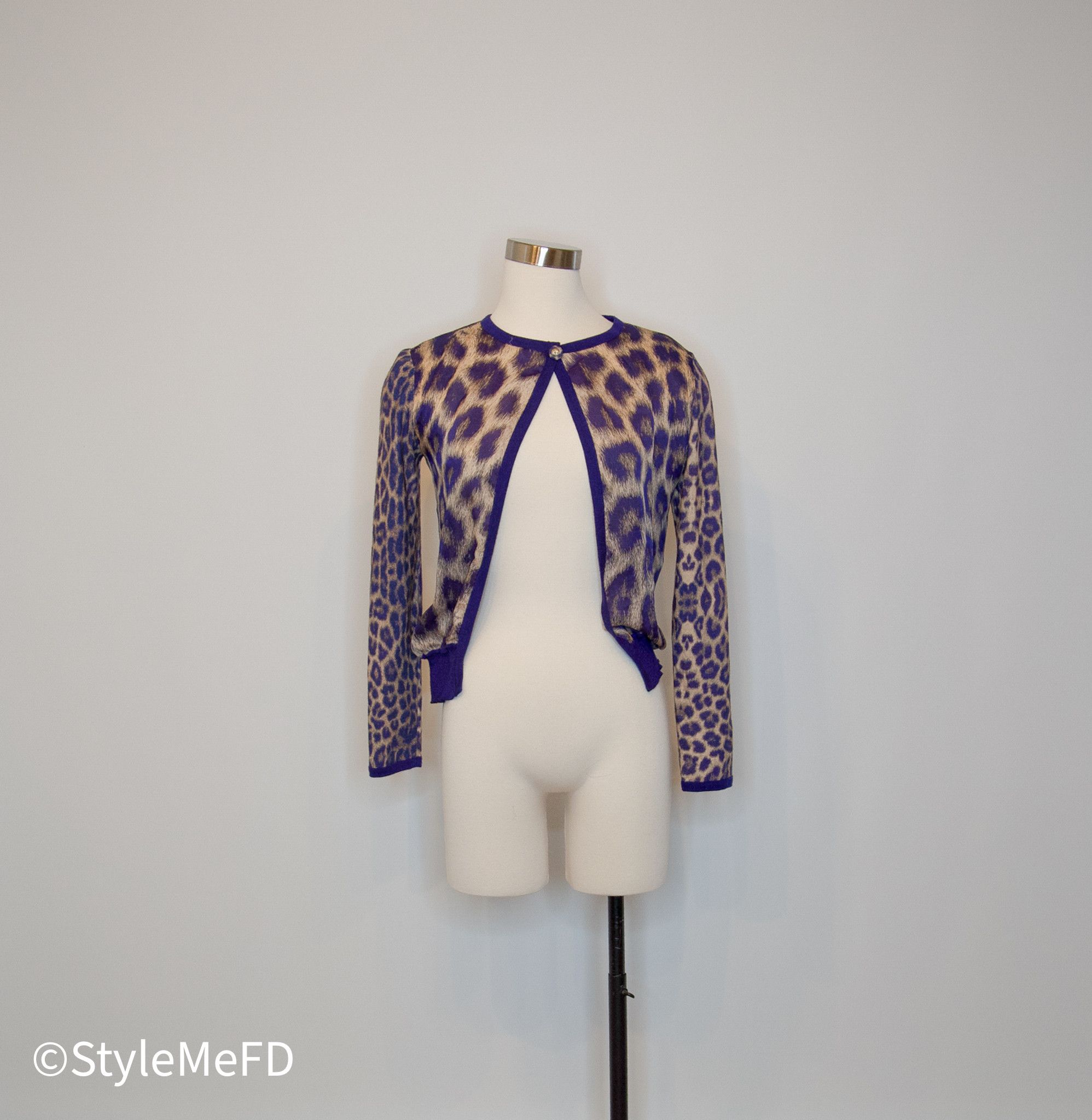 Other Kabi Srl Italian Purple Leopard Cardigan Size S / US 4 / IT 40 - 1 Thumbnail