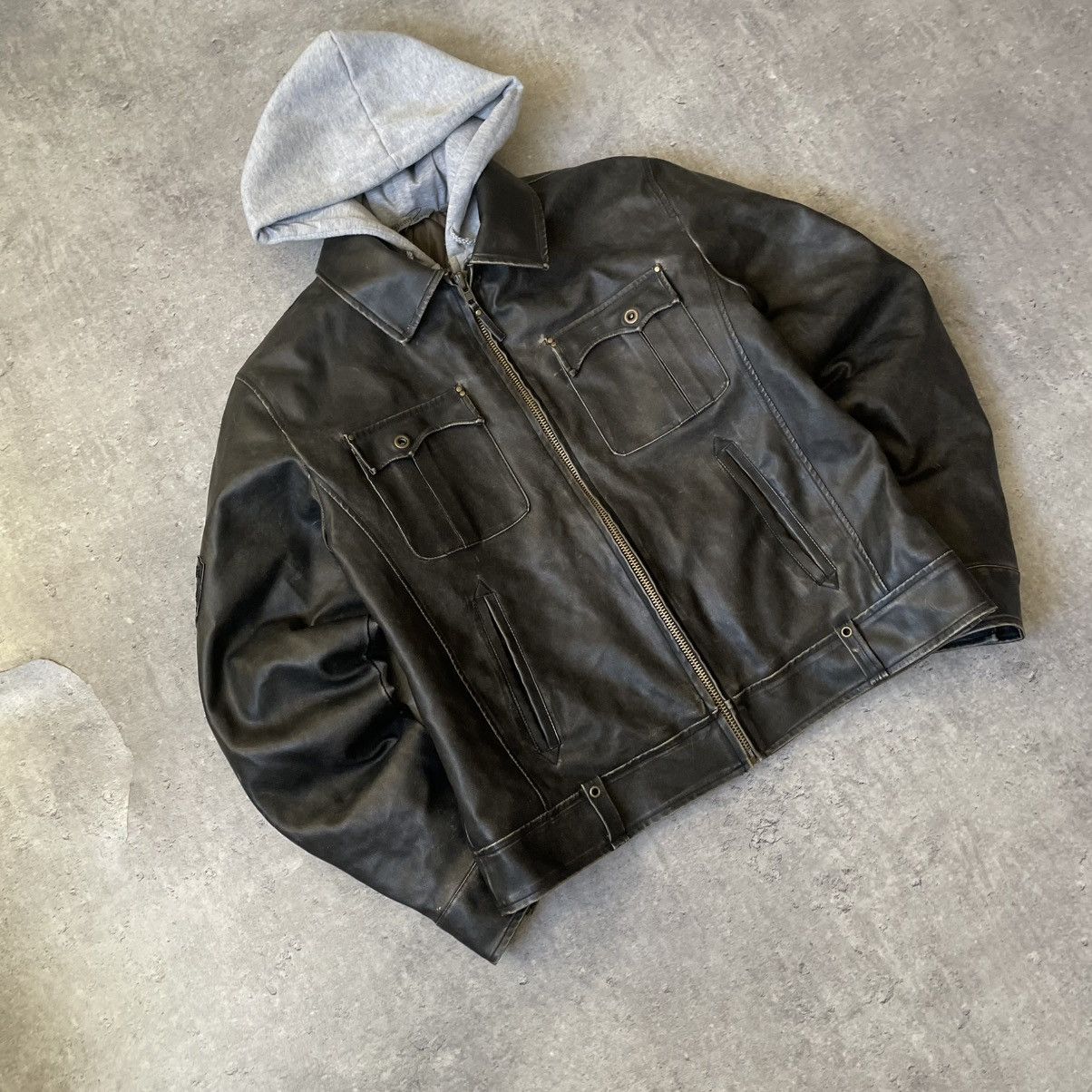 Vintage Vintage Trashed Punk Faux Leather Sunfaded Distressed Jacket Size US L / EU 52-54 / 3 - 2 Thumbnail