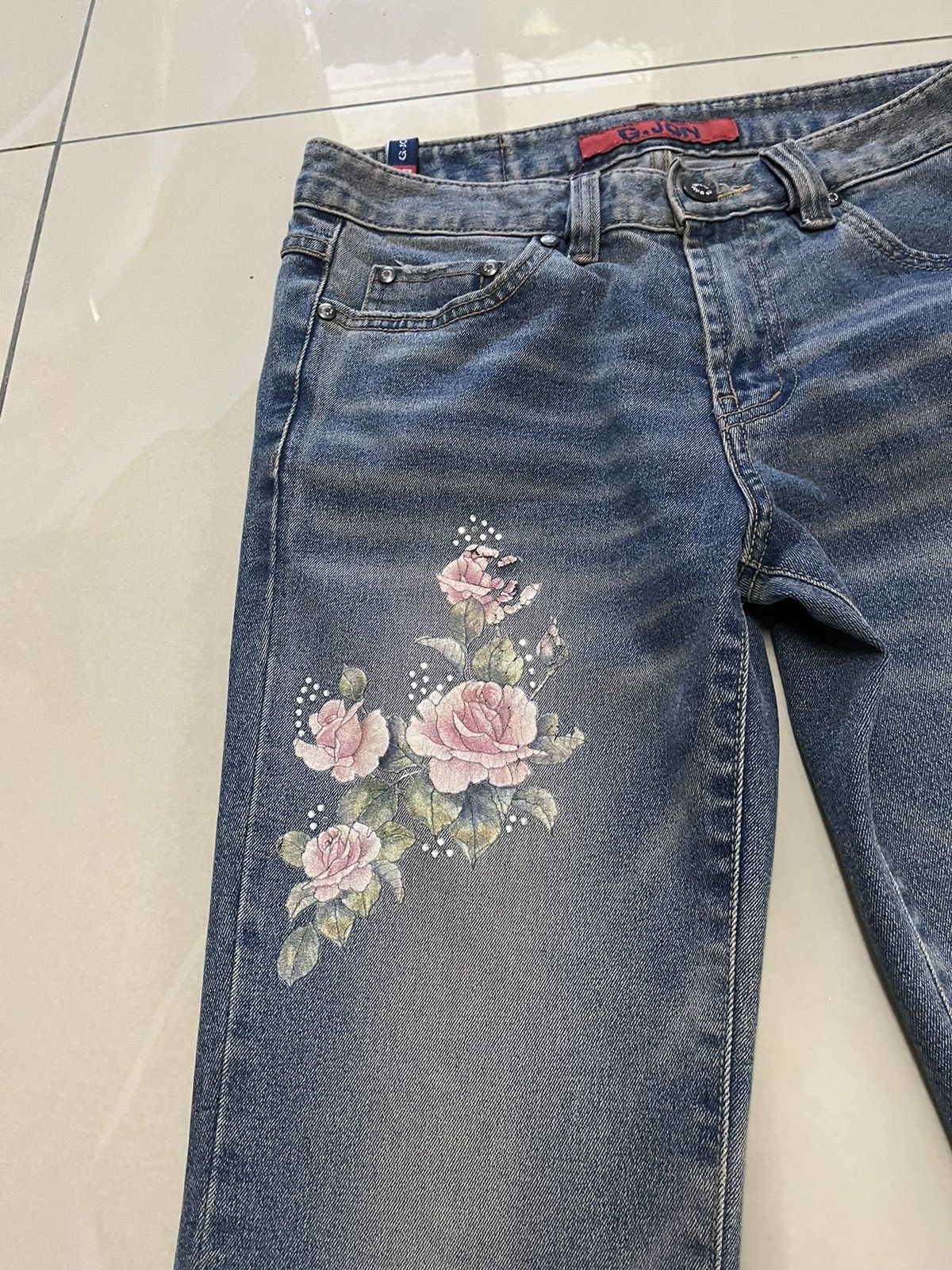 Tornado Mart Flare Jeans G.JON roses distressed low rise rusty denim Size US 29 - 4 Thumbnail