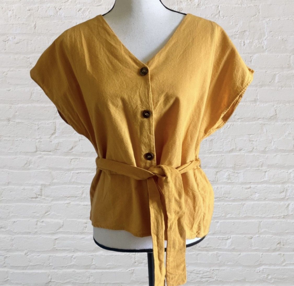 Other LIPSLIDE MUSTARD SHORT SLEEVE BUTTON UP BELTED BLOUSE TOP Size L / US 10 / IT 46 - 5 Thumbnail